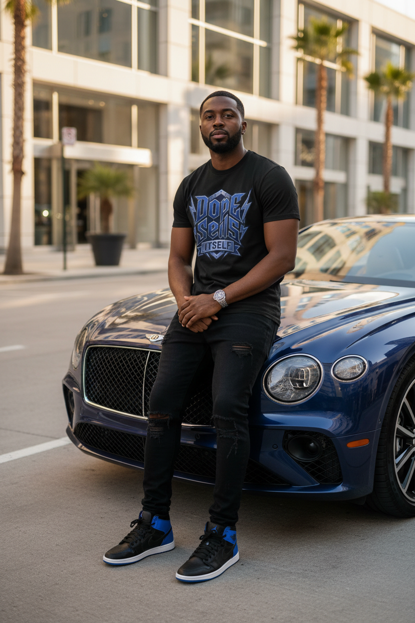 Dope Spells Itself T-Shirt — Retro Lightning Graphic Blue Tee