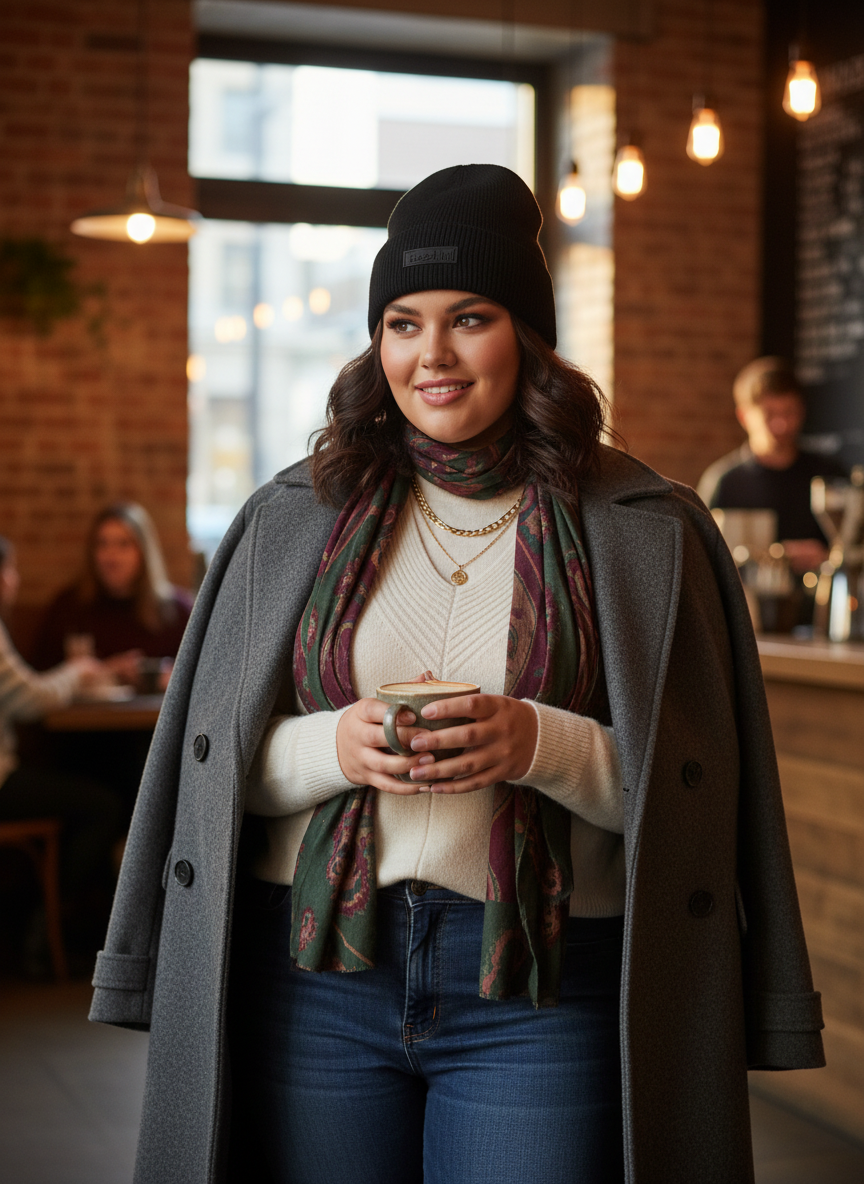 Black beanie with a brand logo on a white background