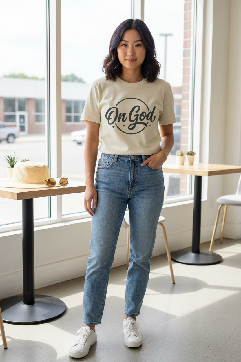 On God T-Shirt — Faith-Inspired Retro Script White Tee