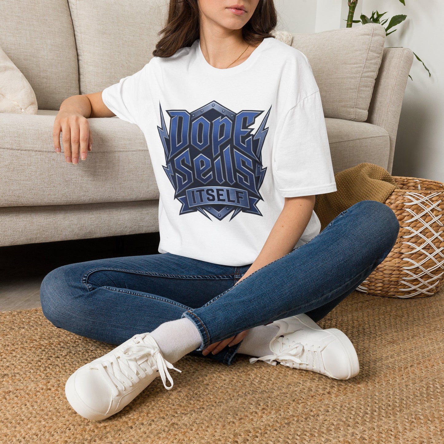 Dope Spells Itself T-Shirt — Retro Lightning Graphic Blue Tee