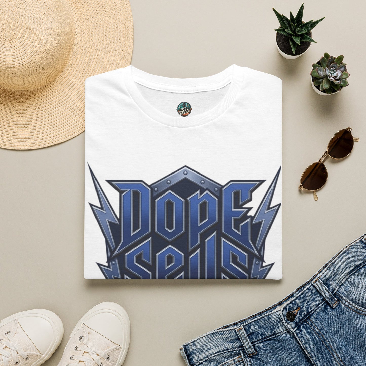 Dope Spells Itself T-Shirt — Retro Lightning Graphic Blue Tee