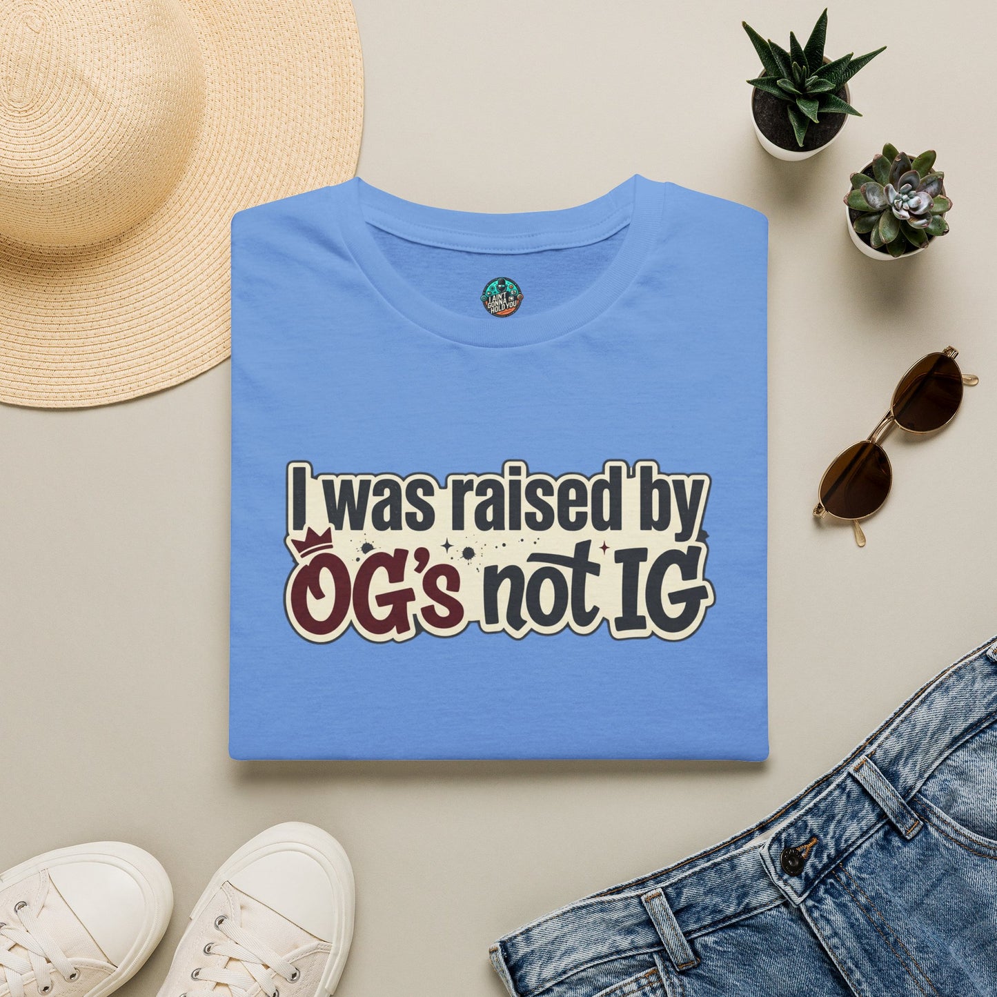 Raised by OGs Not IG T-Shirt — Retro Statement Tee for Streetwise Pride