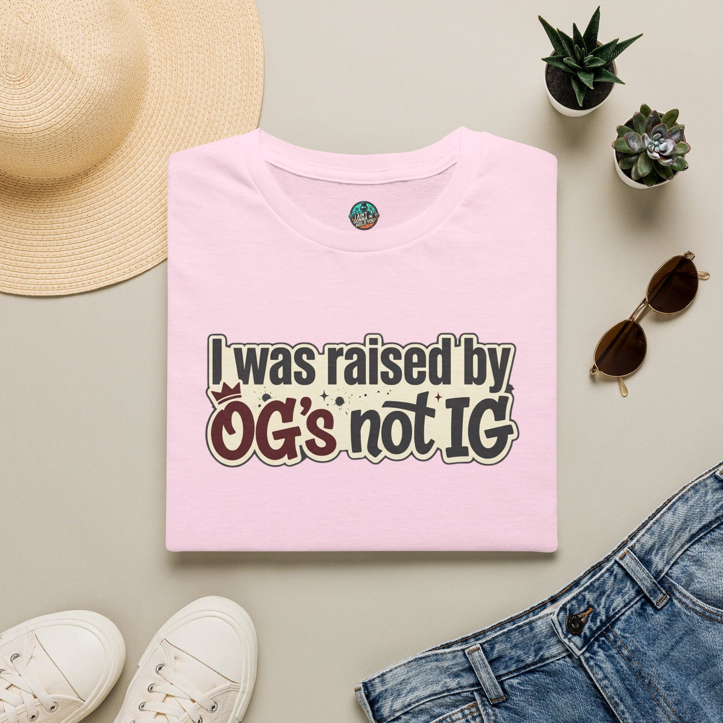 Raised by OGs Not IG T-Shirt — Retro Statement Tee for Streetwise Pride