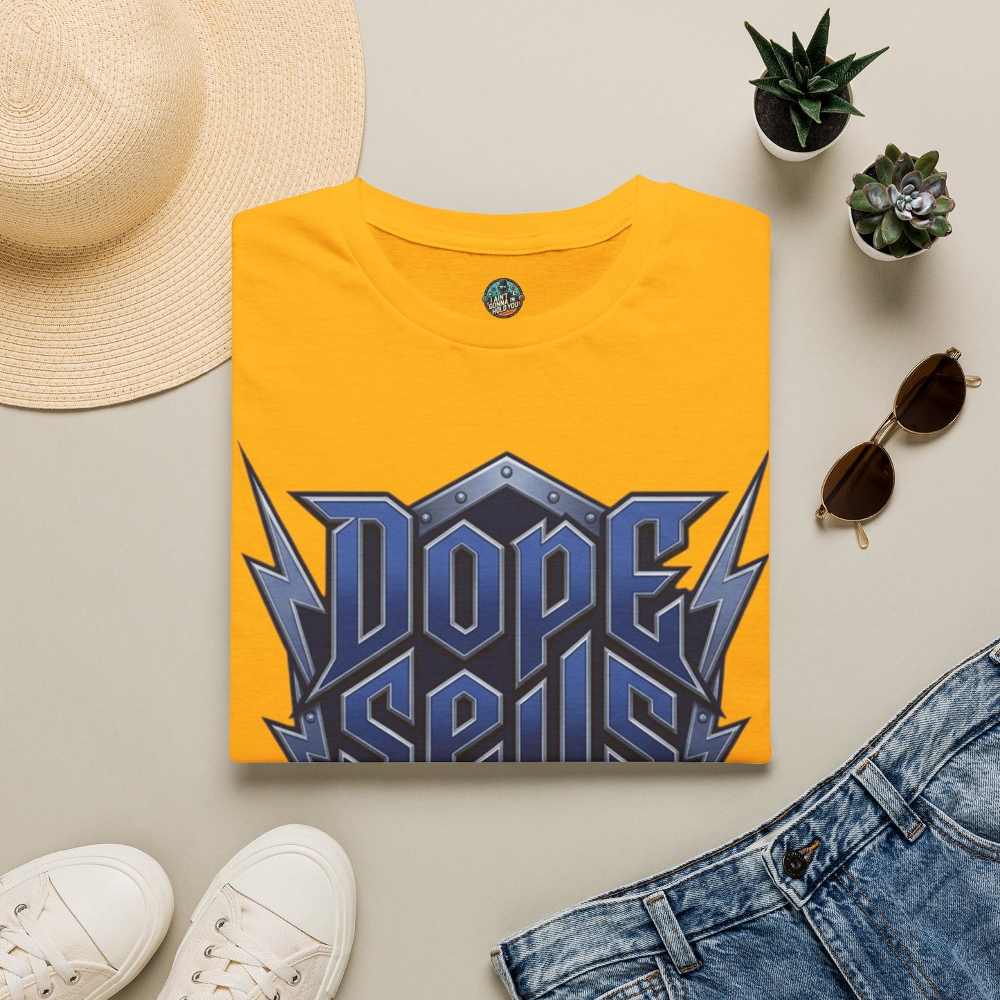 Dope Spells Itself T-Shirt — Retro Lightning Graphic Blue Tee
