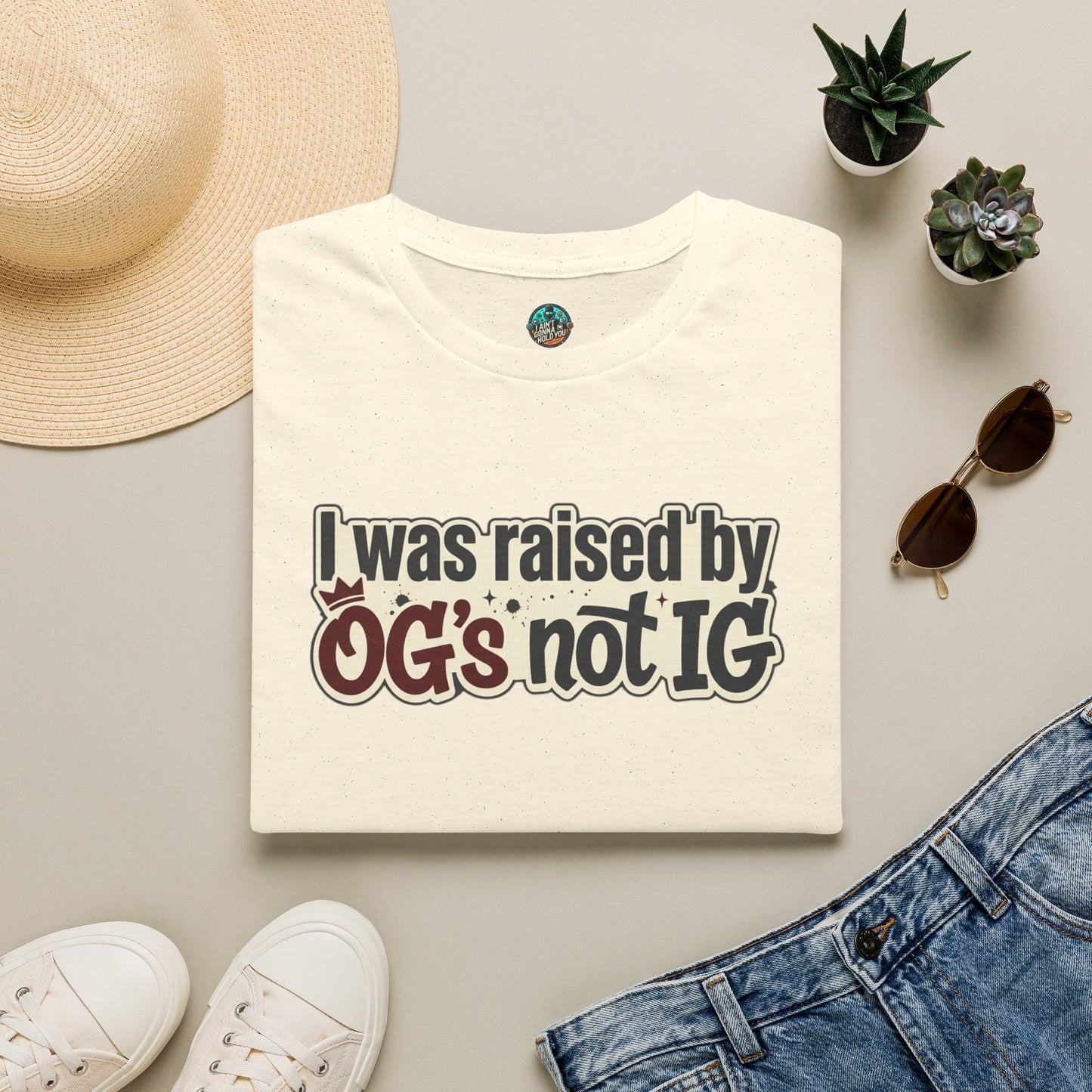 Raised by OGs Not IG T-Shirt — Retro Statement Tee for Streetwise Pride