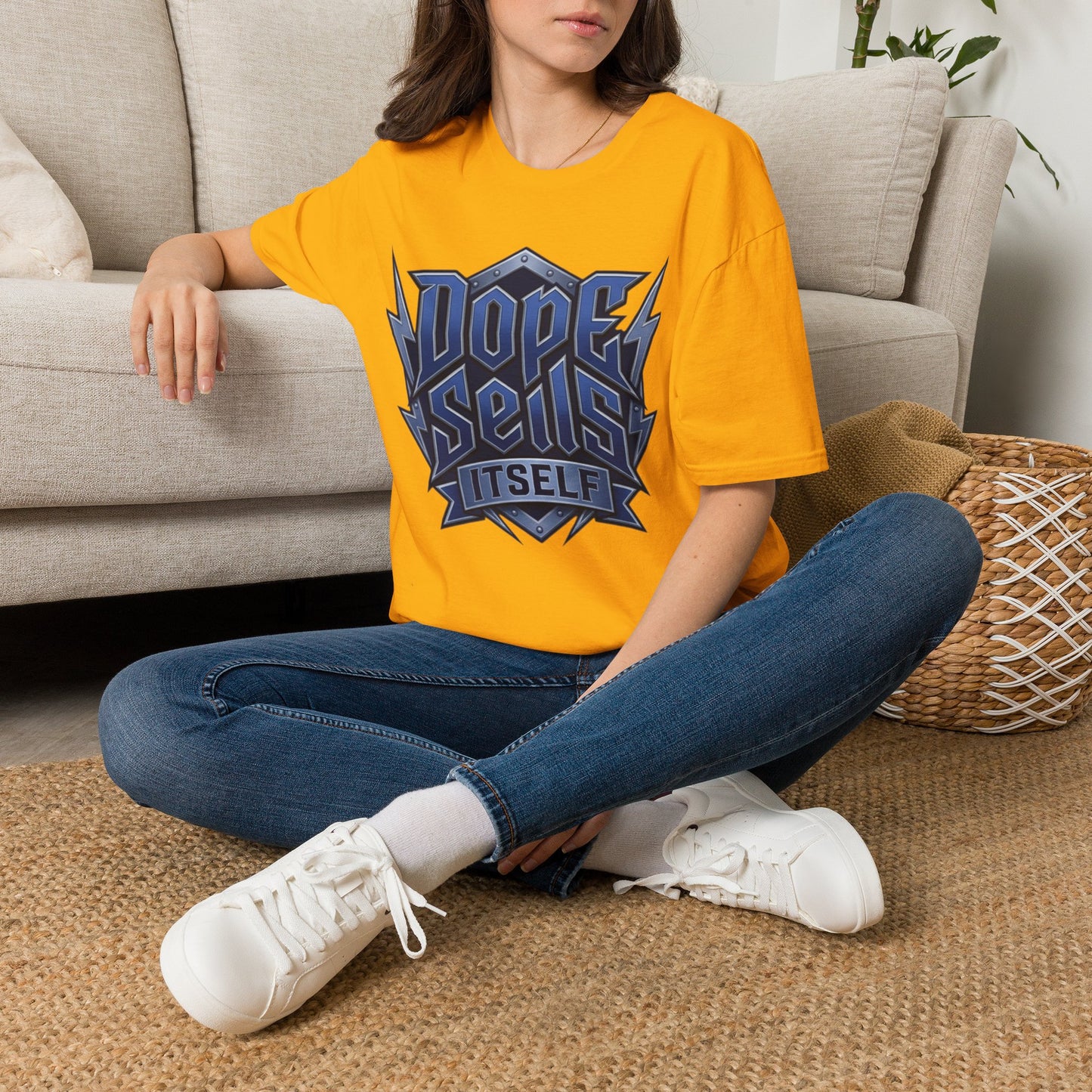 Dope Spells Itself T-Shirt — Retro Lightning Graphic Blue Tee