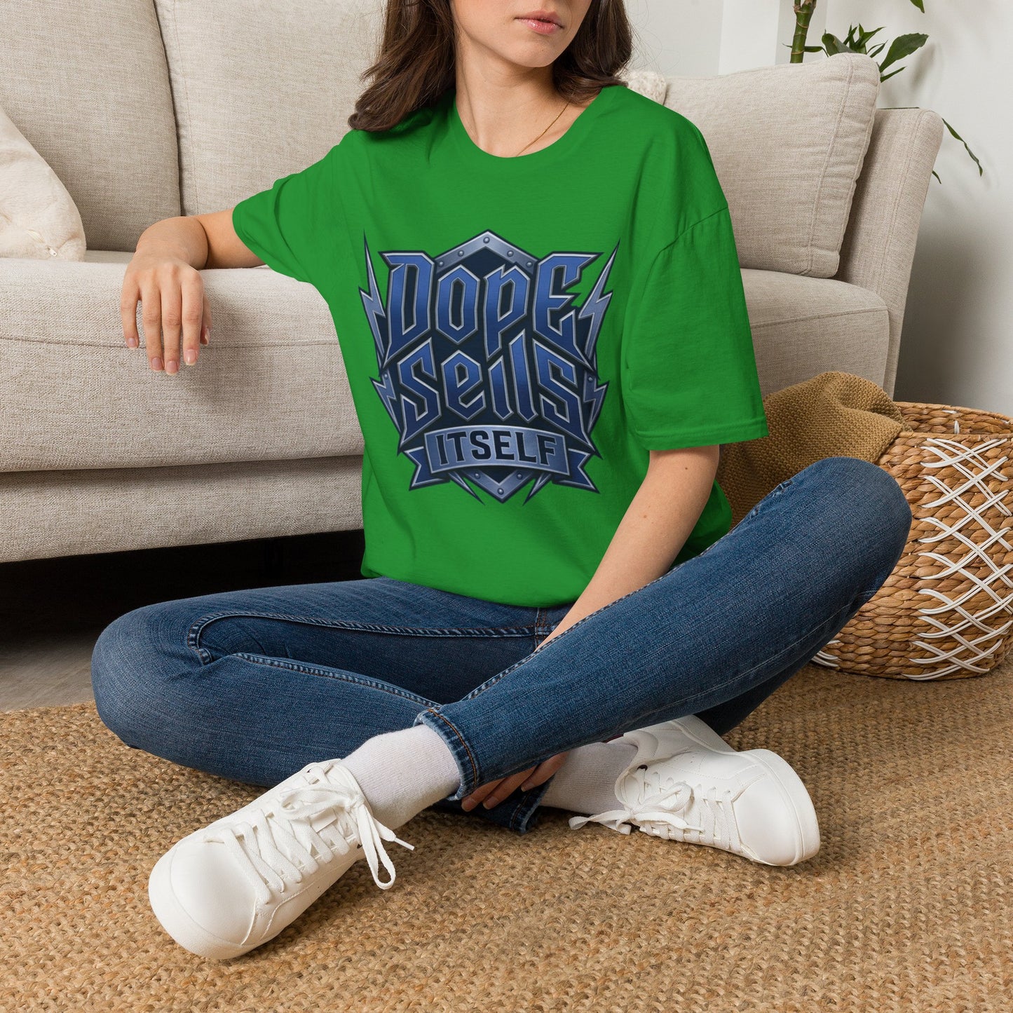 Dope Spells Itself T-Shirt — Retro Lightning Graphic Blue Tee