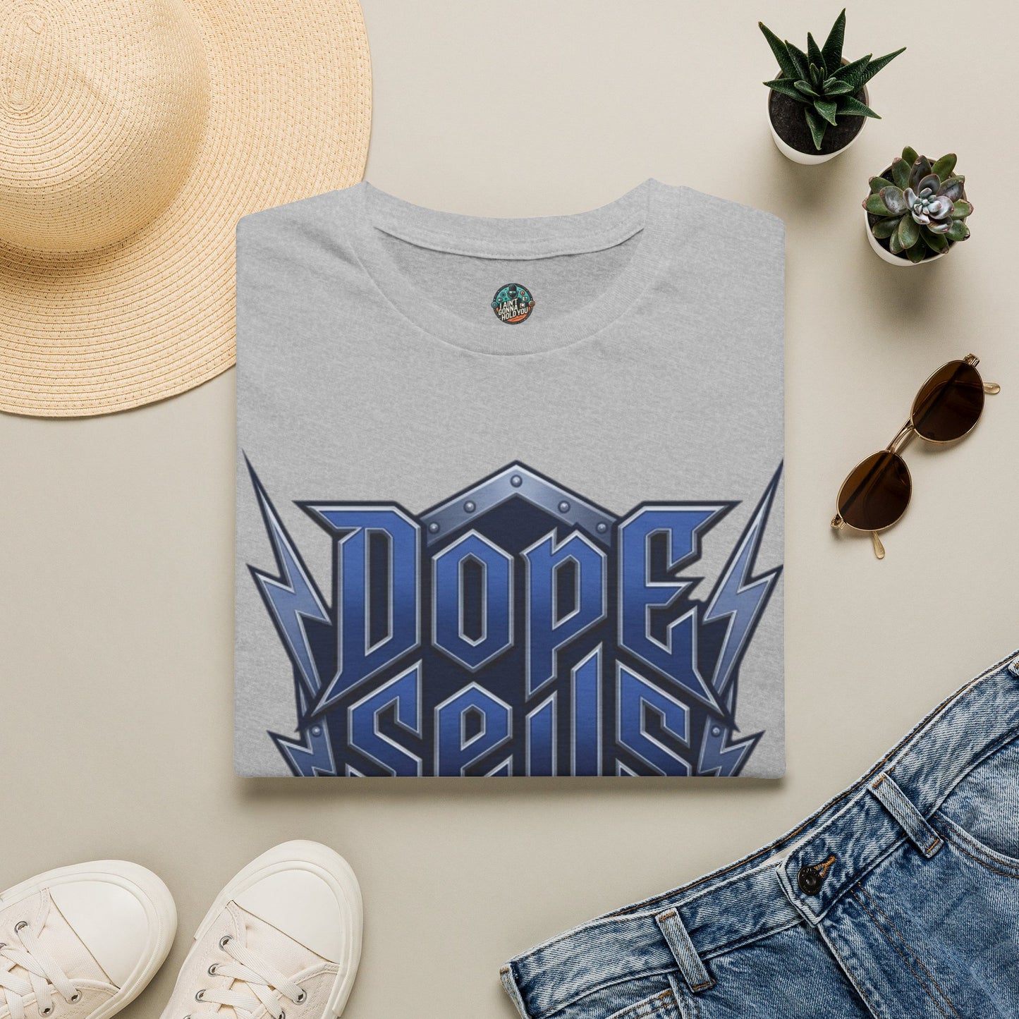 Dope Spells Itself T-Shirt — Retro Lightning Graphic Blue Tee