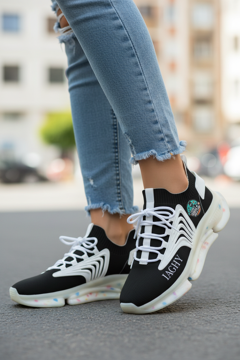Black Mesh Women's Sneakers — Lightweight Breathable Athletic Shoes