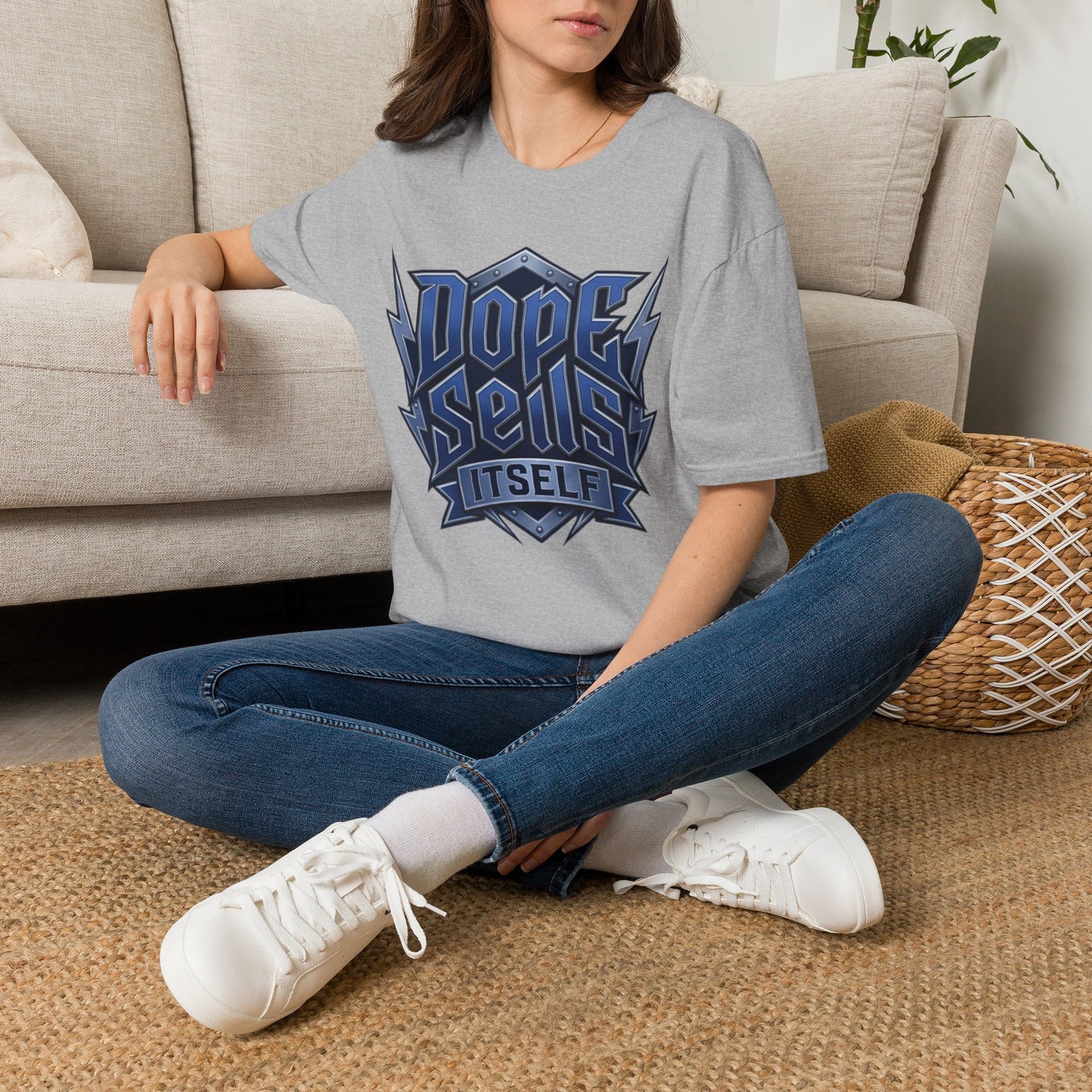 Dope Spells Itself T-Shirt — Retro Lightning Graphic Blue Tee