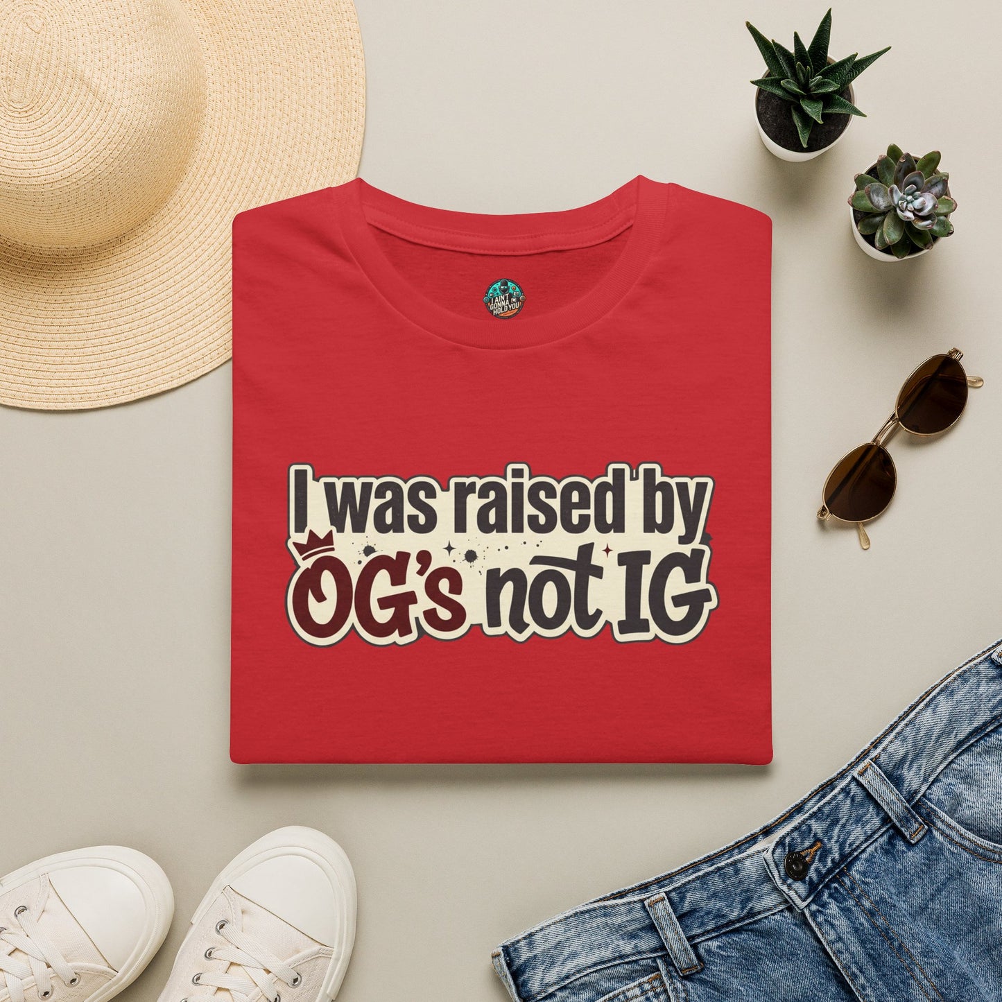 Raised by OGs Not IG T-Shirt — Retro Statement Tee for Streetwise Pride
