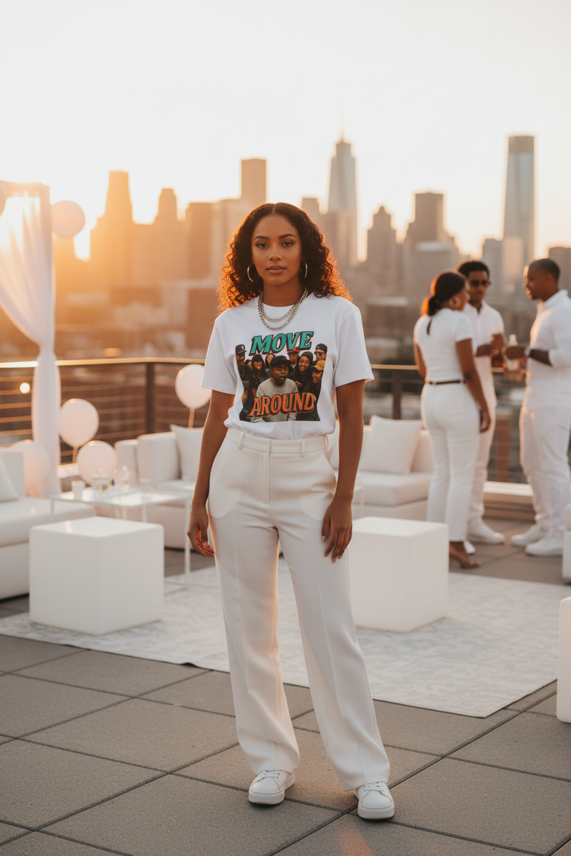 Move Around "Rise Grind Repeat" Graphic Tee — Retro Hip-Hop Crew Shirt