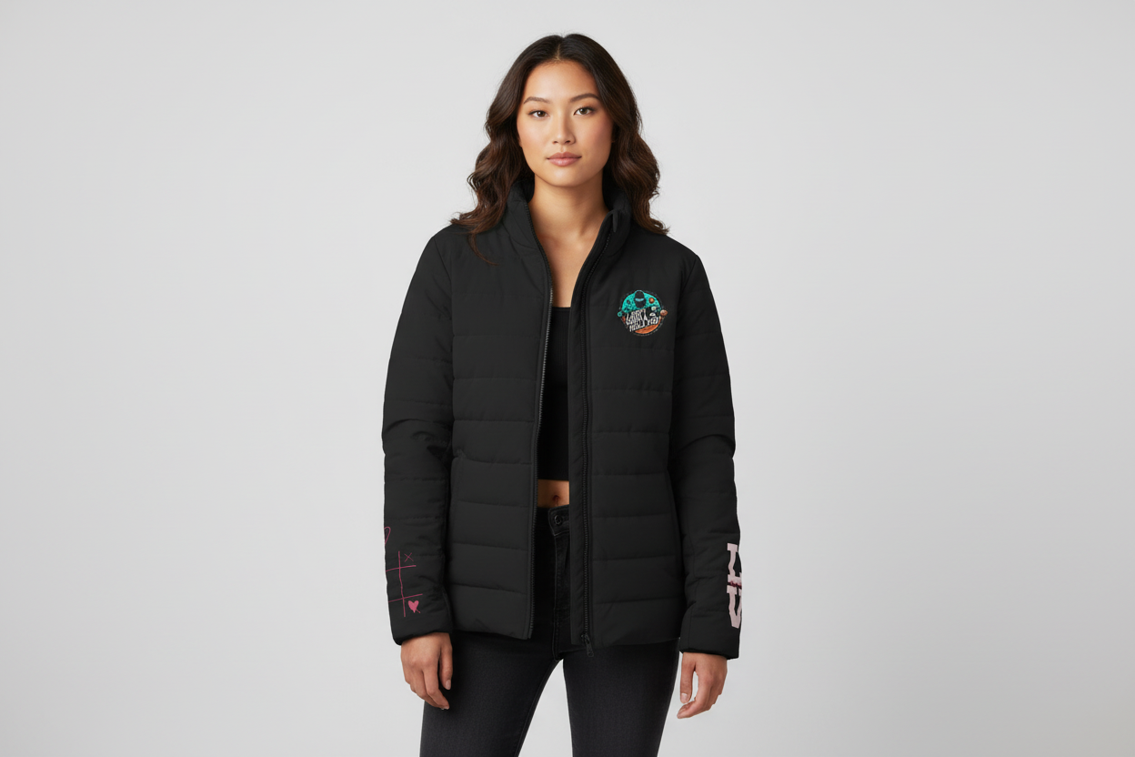 Love Prints Women's Puffer Jacket - Black Princess