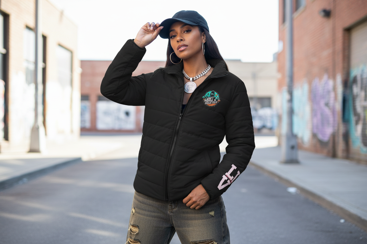 Love Prints Women's Puffer Jacket - Black Princess