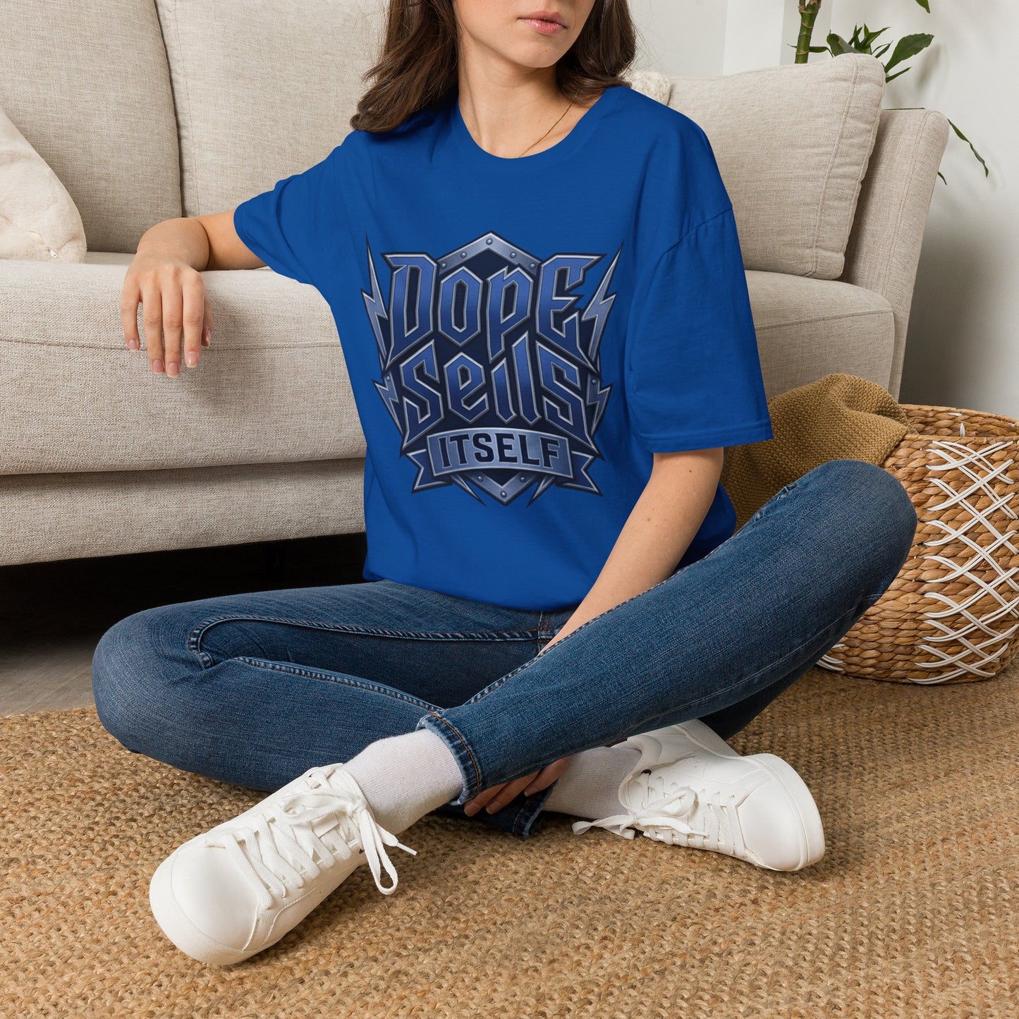Dope Spells Itself T-Shirt — Retro Lightning Graphic Blue Tee
