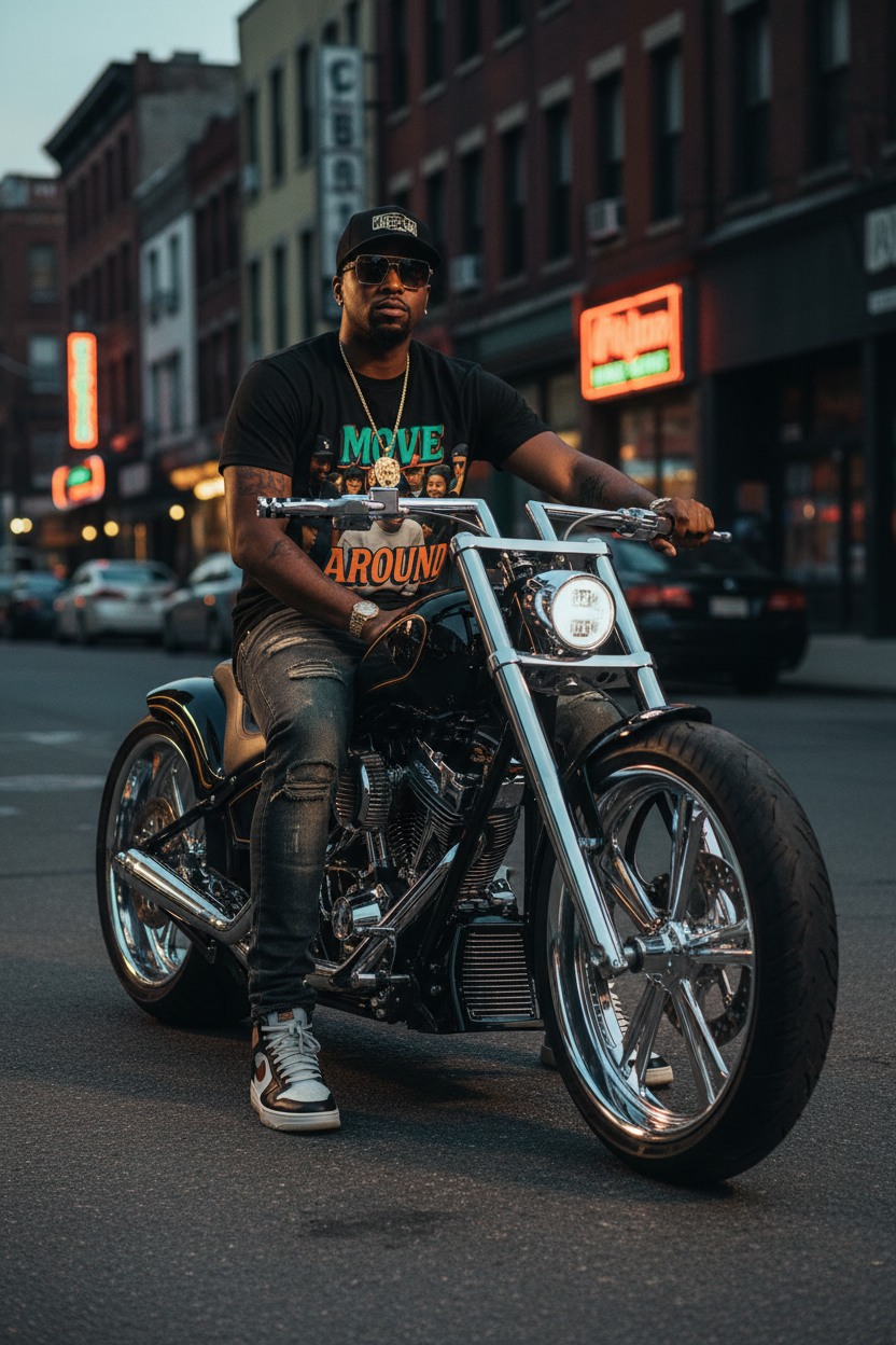Move Around "Rise Grind Repeat" Graphic Tee — Retro Hip-Hop Crew Shirt