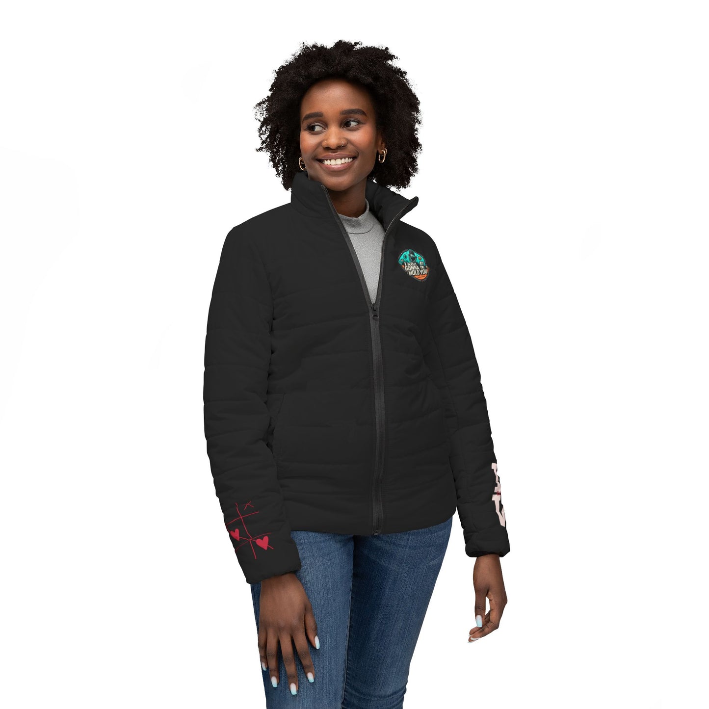 Love Prints Women's Puffer Jacket - Black Princess
