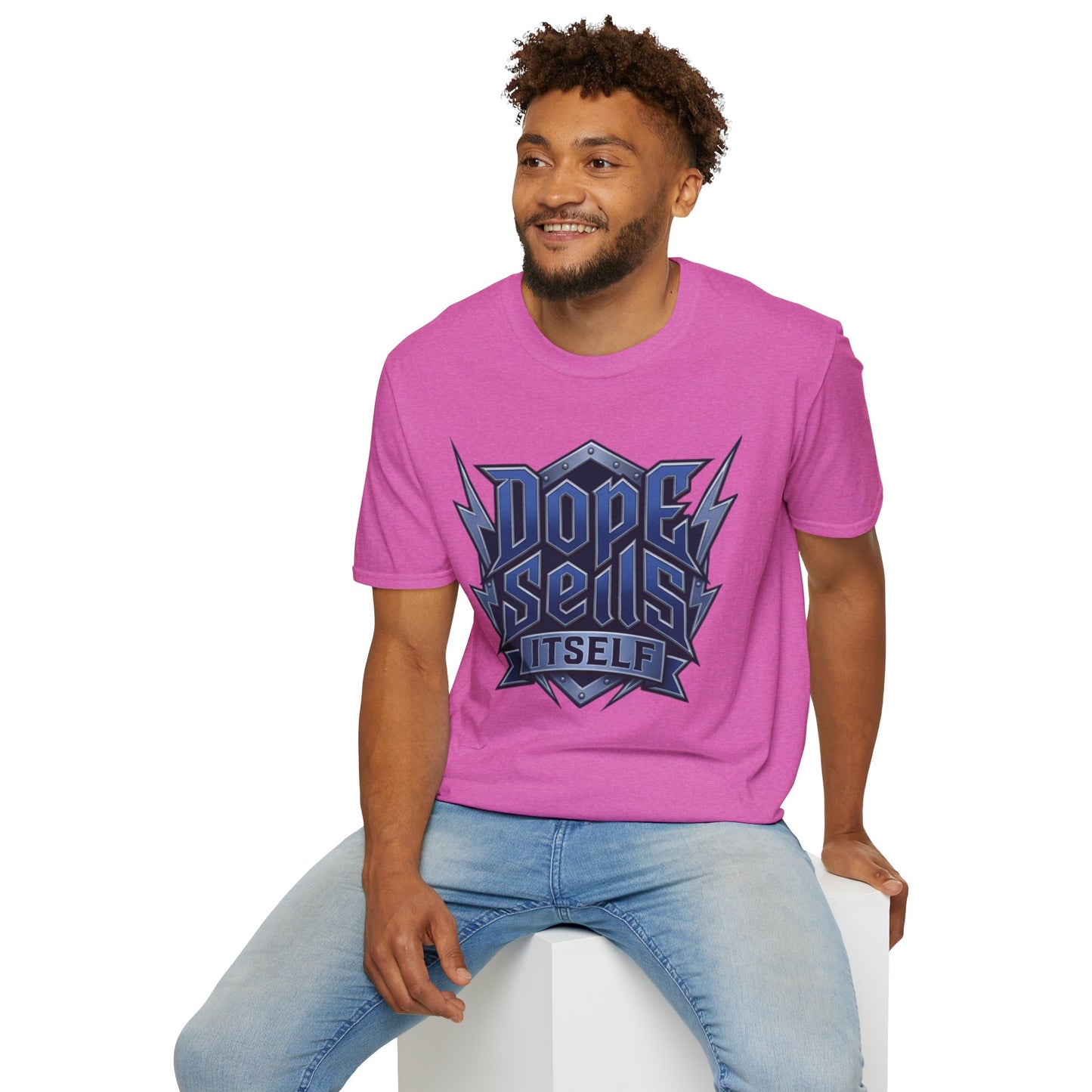 Dope Spells Itself T-Shirt — Retro Lightning Graphic Blue Tee