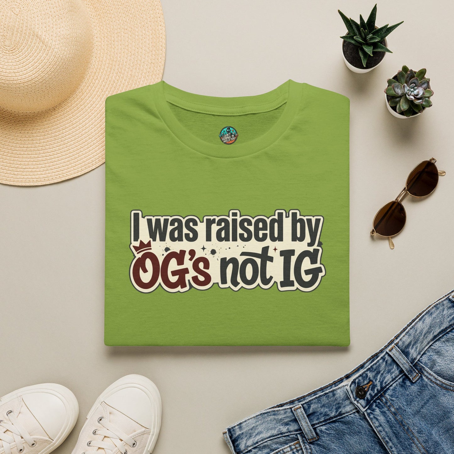 Raised by OGs Not IG T-Shirt — Retro Statement Tee for Streetwise Pride