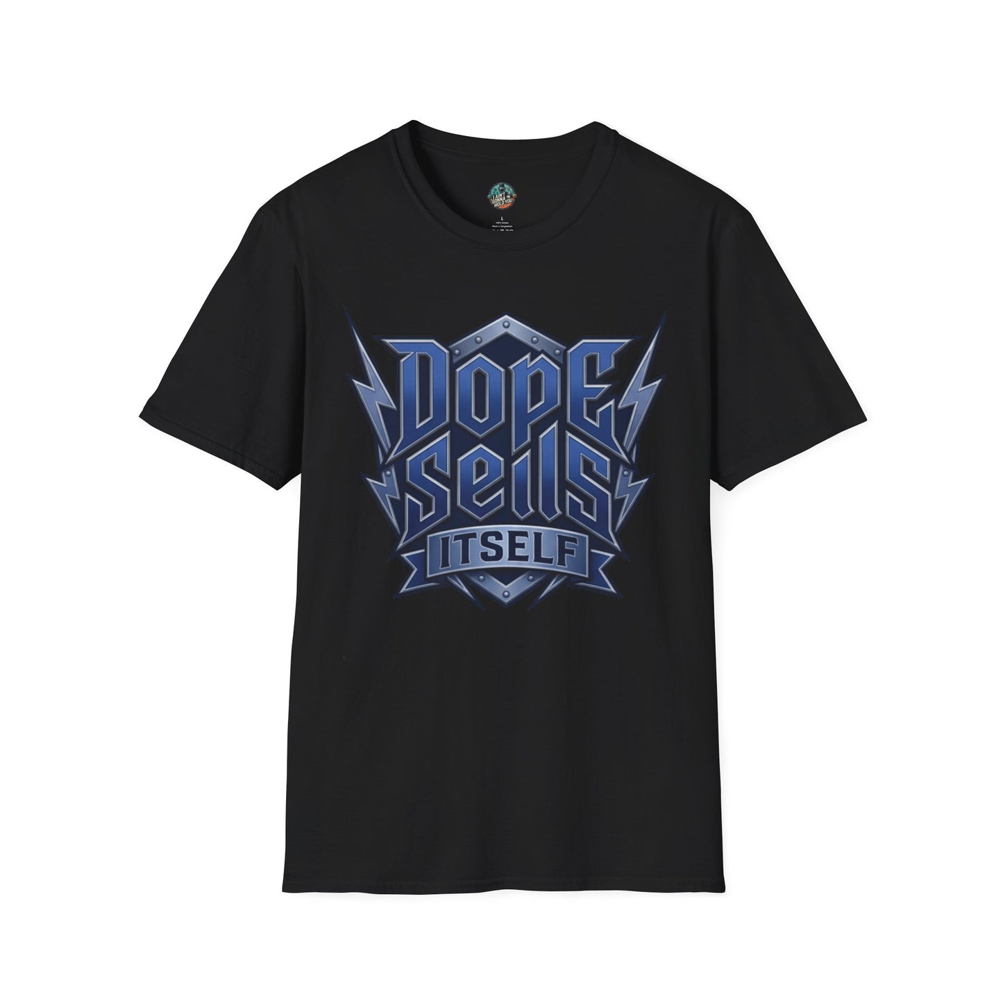Dope Spells Itself T-Shirt — Retro Lightning Graphic Blue Tee