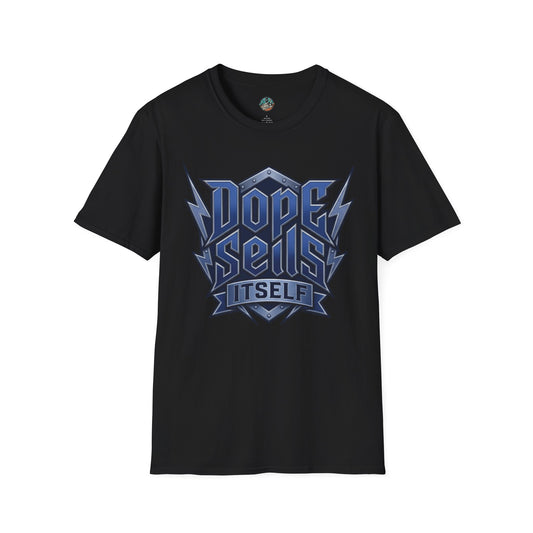 Dope Spells Itself T-Shirt — Retro Lightning Graphic Blue Tee
