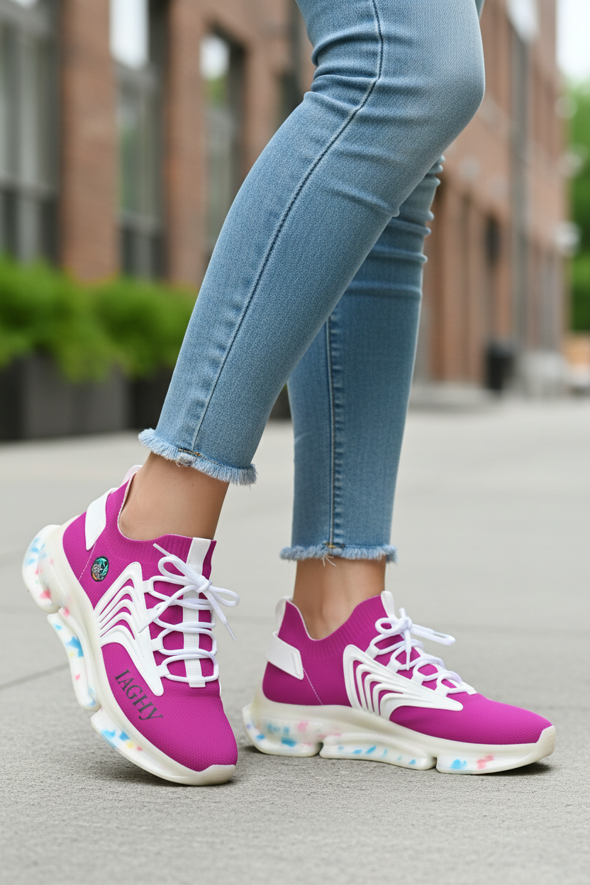 Pink and white sole Women's Sneakers — Lightweight Breathable Athletic Shoes