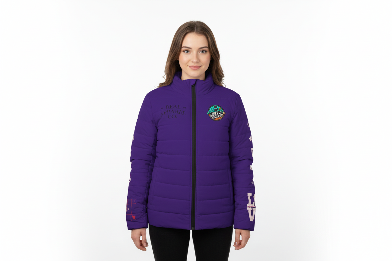 Love Prints Women's Puffer Jacket - Purple Rain