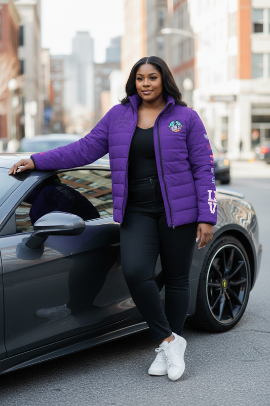 Love Prints Women's Puffer Jacket - Purple Rain