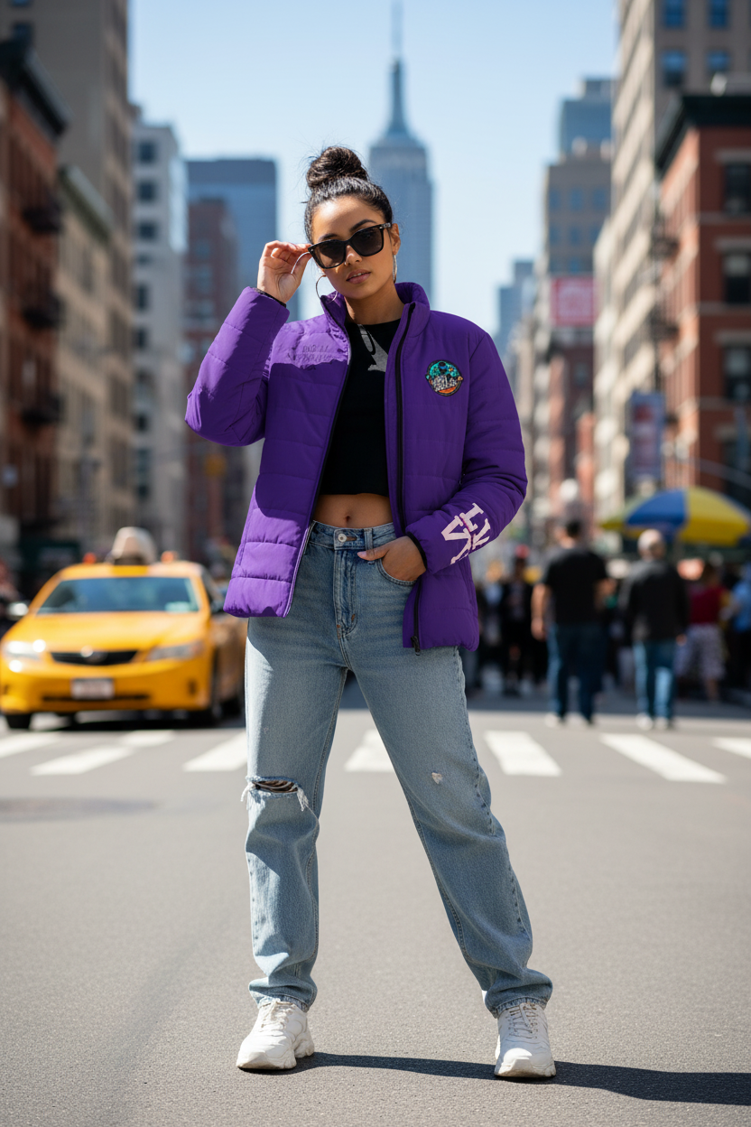 Love Prints Women's Puffer Jacket - Purple Rain