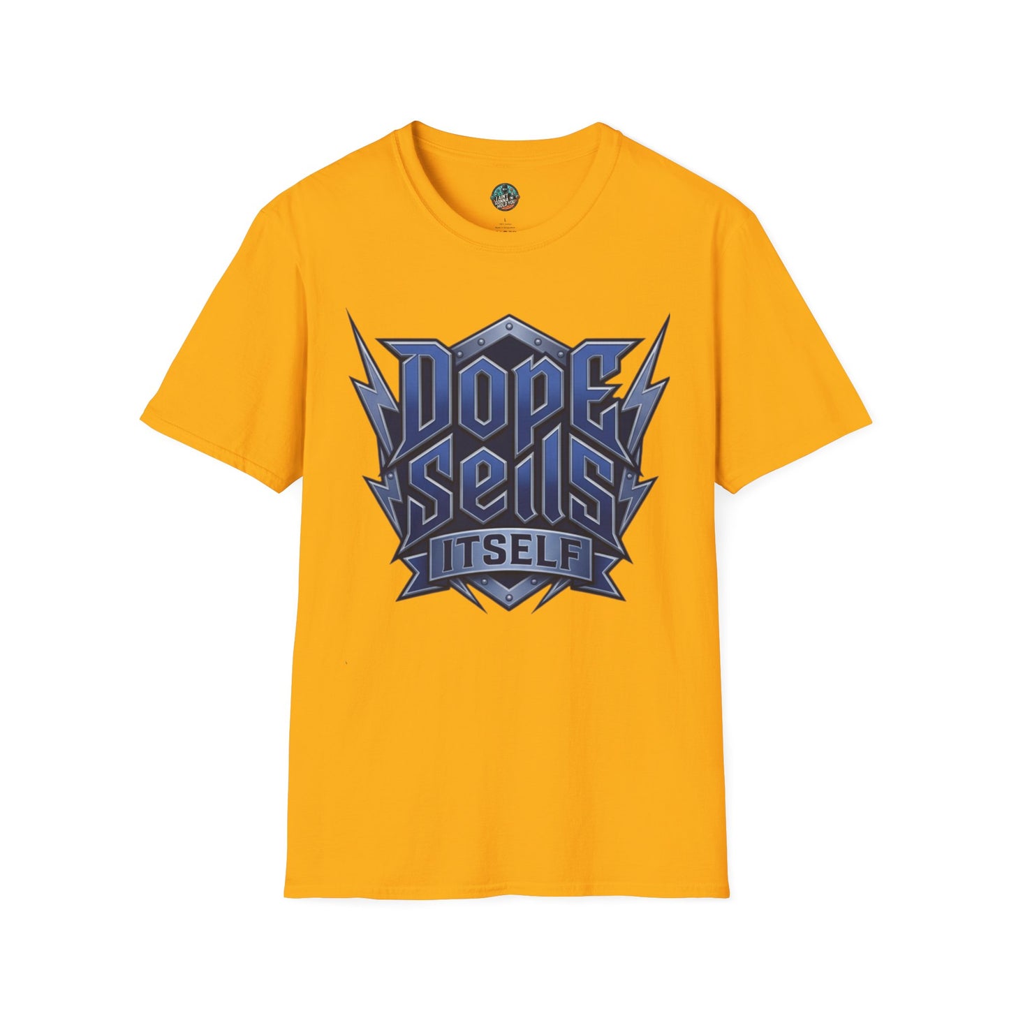 Dope Spells Itself T-Shirt — Retro Lightning Graphic Blue Tee