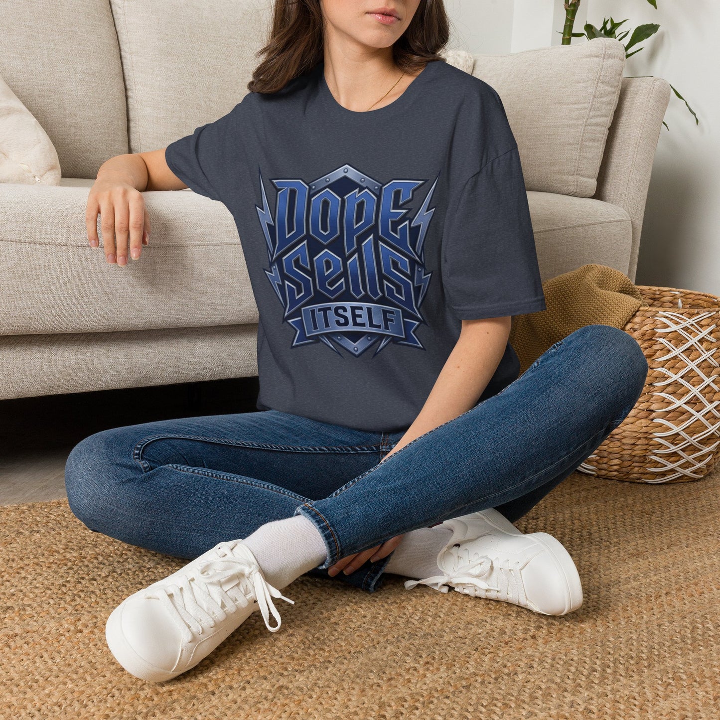 Dope Spells Itself T-Shirt — Retro Lightning Graphic Blue Tee