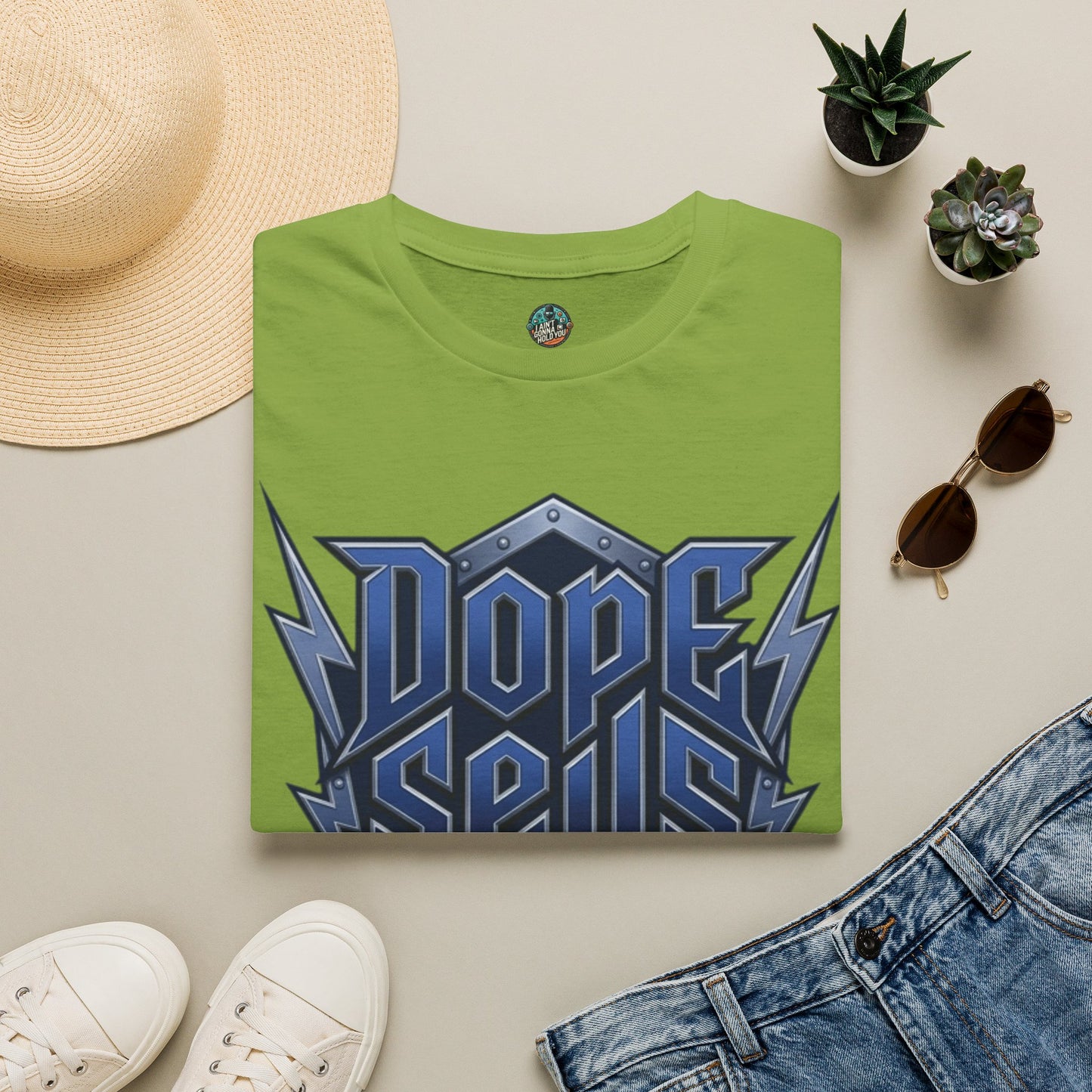 Dope Spells Itself T-Shirt — Retro Lightning Graphic Blue Tee