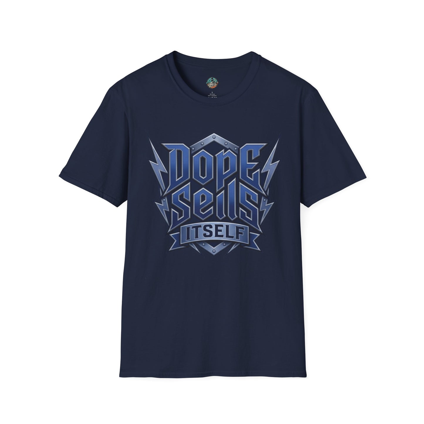 Dope Spells Itself T-Shirt — Retro Lightning Graphic Blue Tee