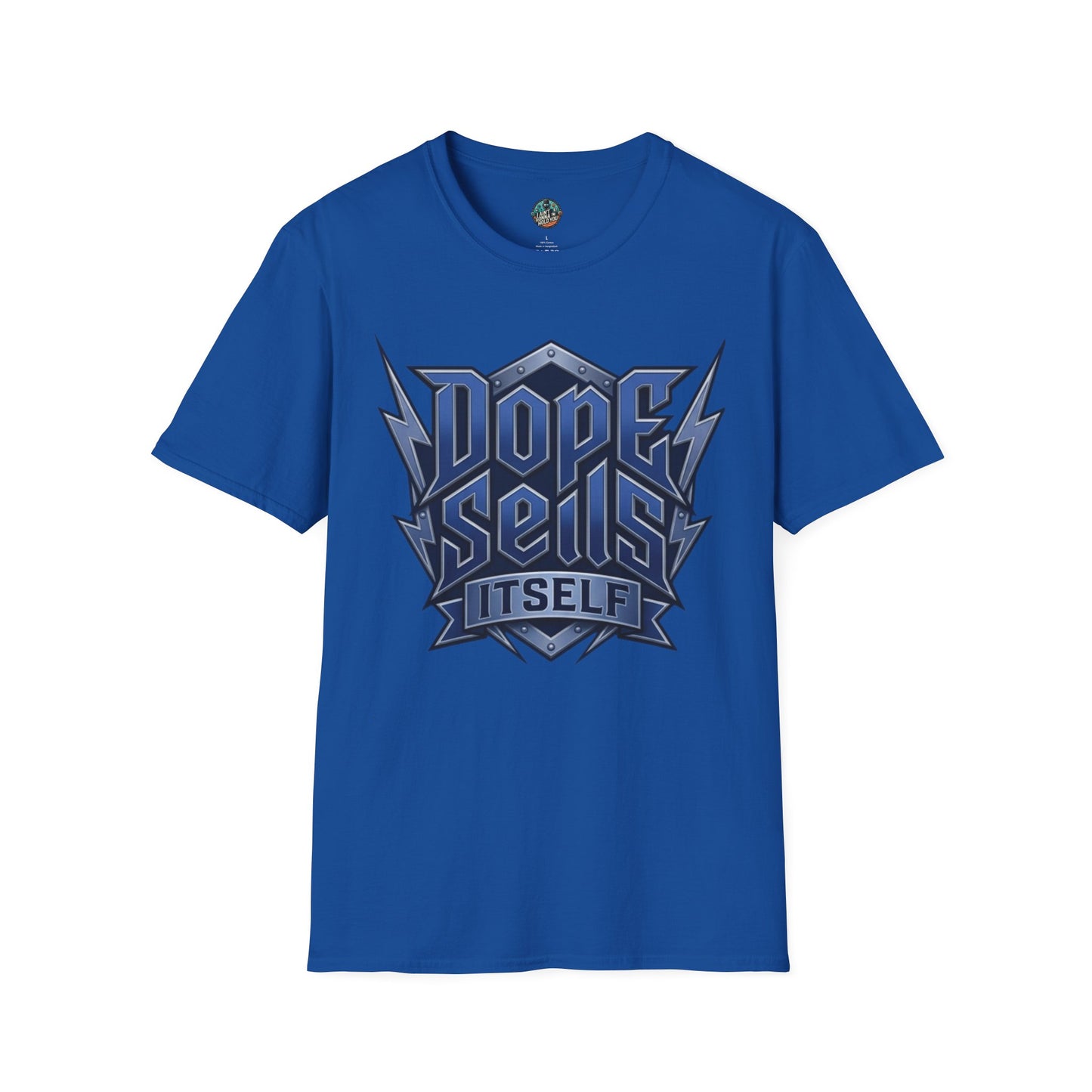 Dope Spells Itself T-Shirt — Retro Lightning Graphic Blue Tee