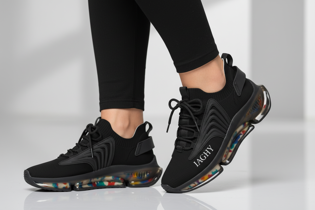 Black Mesh Women's Sneakers — Lightweight Breathable Athletic Shoes