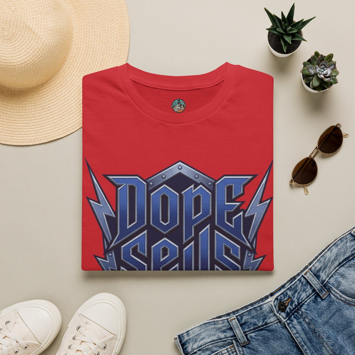 Dope Spells Itself T-Shirt — Retro Lightning Graphic Blue Tee