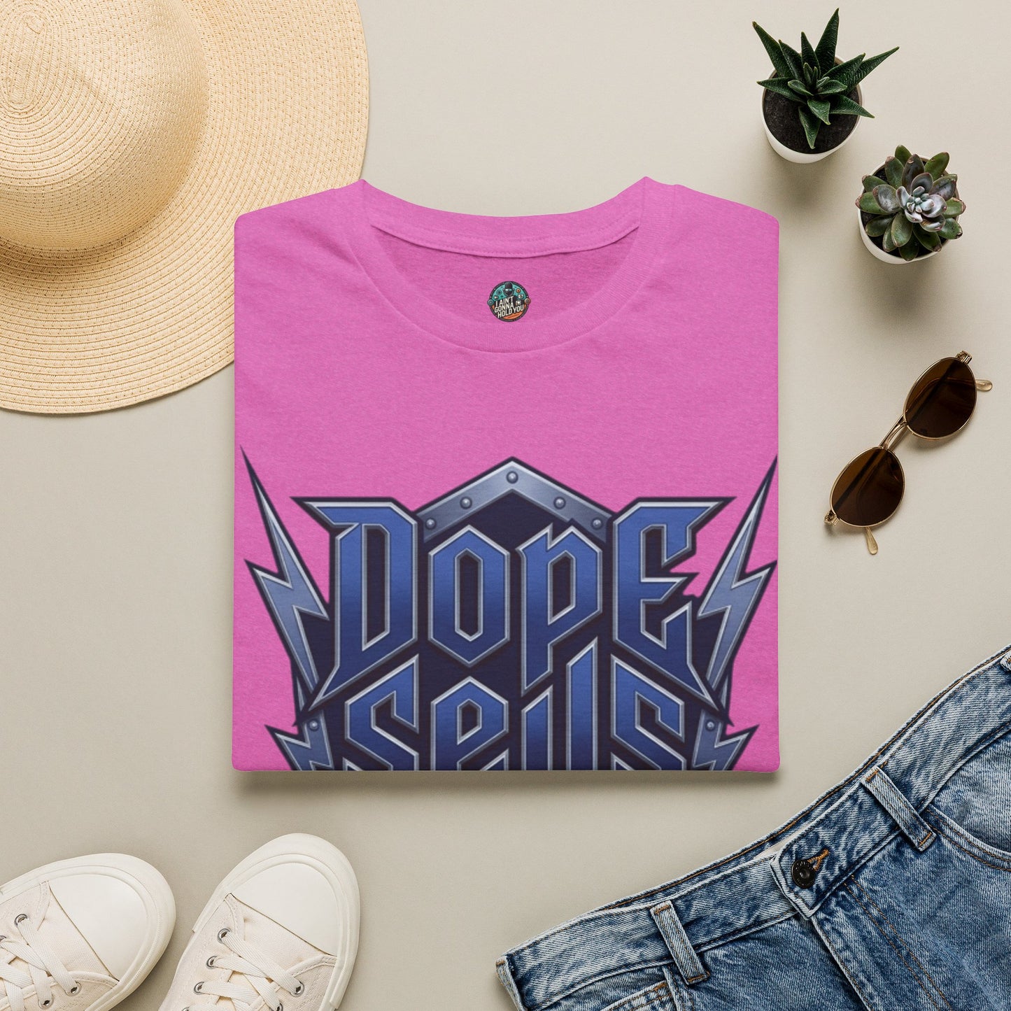 Dope Spells Itself T-Shirt — Retro Lightning Graphic Blue Tee
