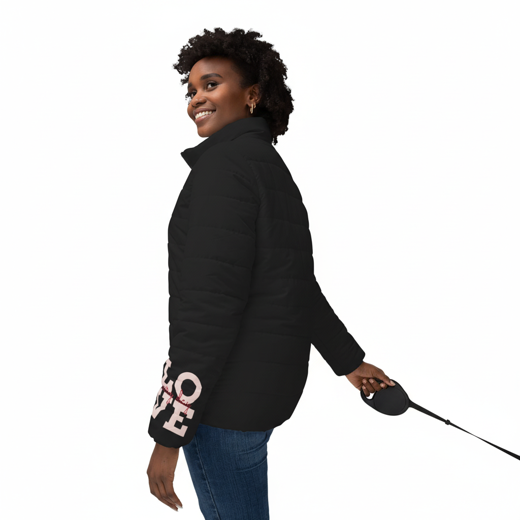 Love Prints Women's Puffer Jacket - Black Princess