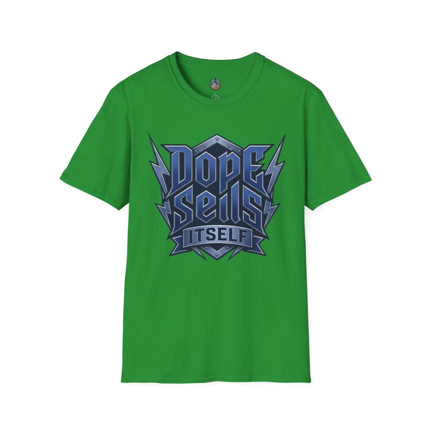 Dope Spells Itself T-Shirt — Retro Lightning Graphic Blue Tee