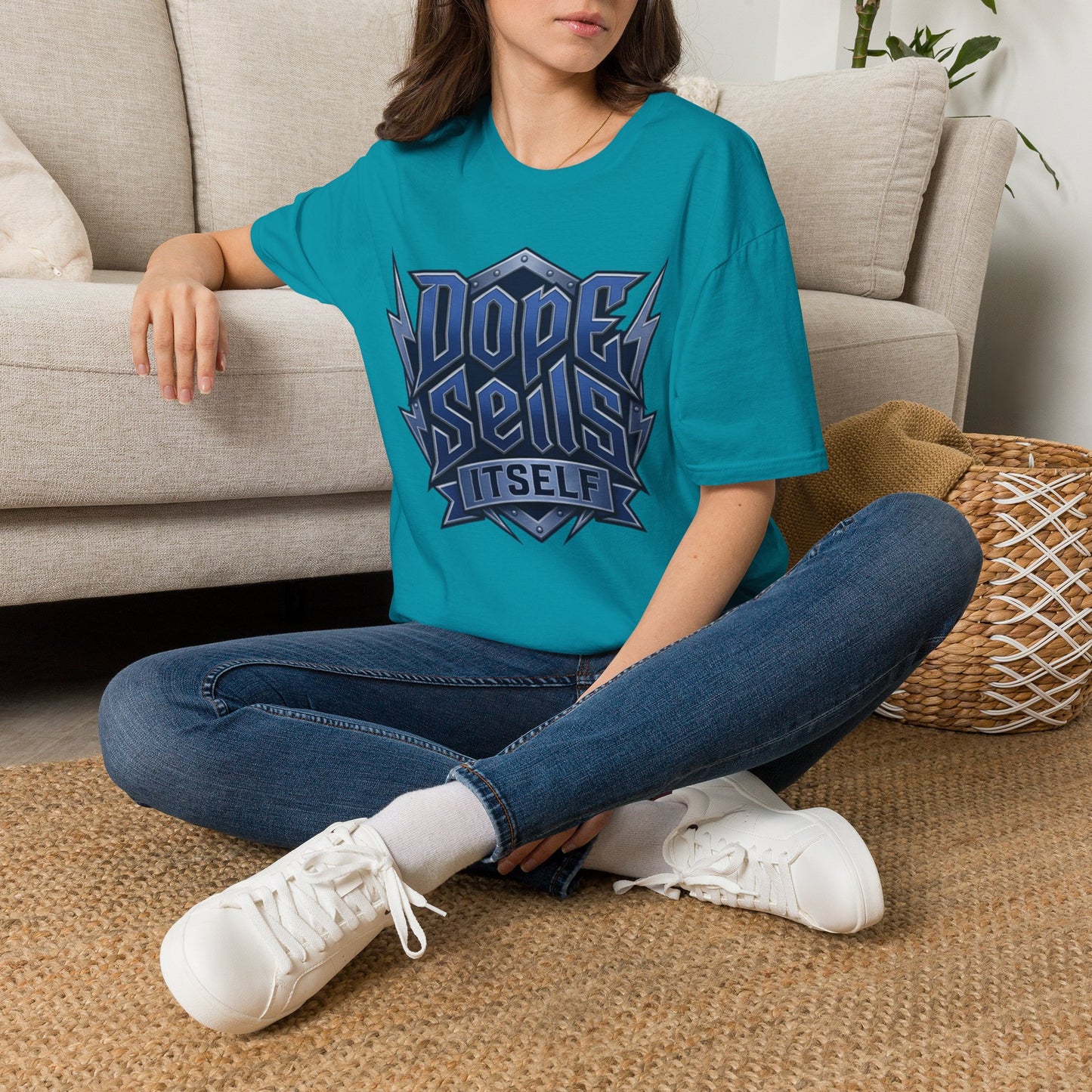 Dope Spells Itself T-Shirt — Retro Lightning Graphic Blue Tee