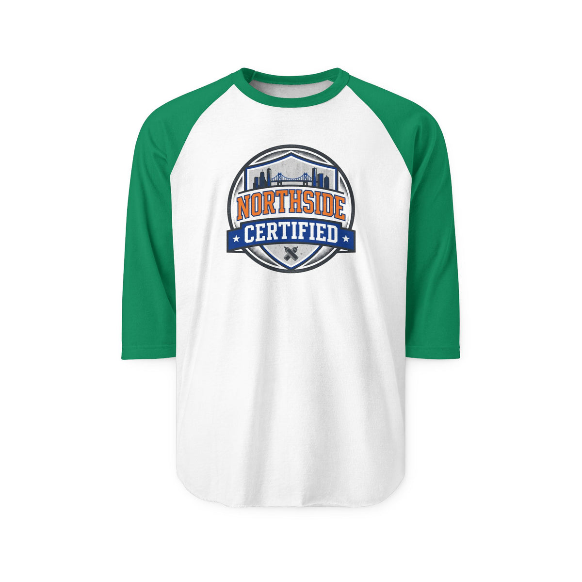 Northside Certified Baseball Raglan — City Skyline Badge 3/4 Sleeve Tee