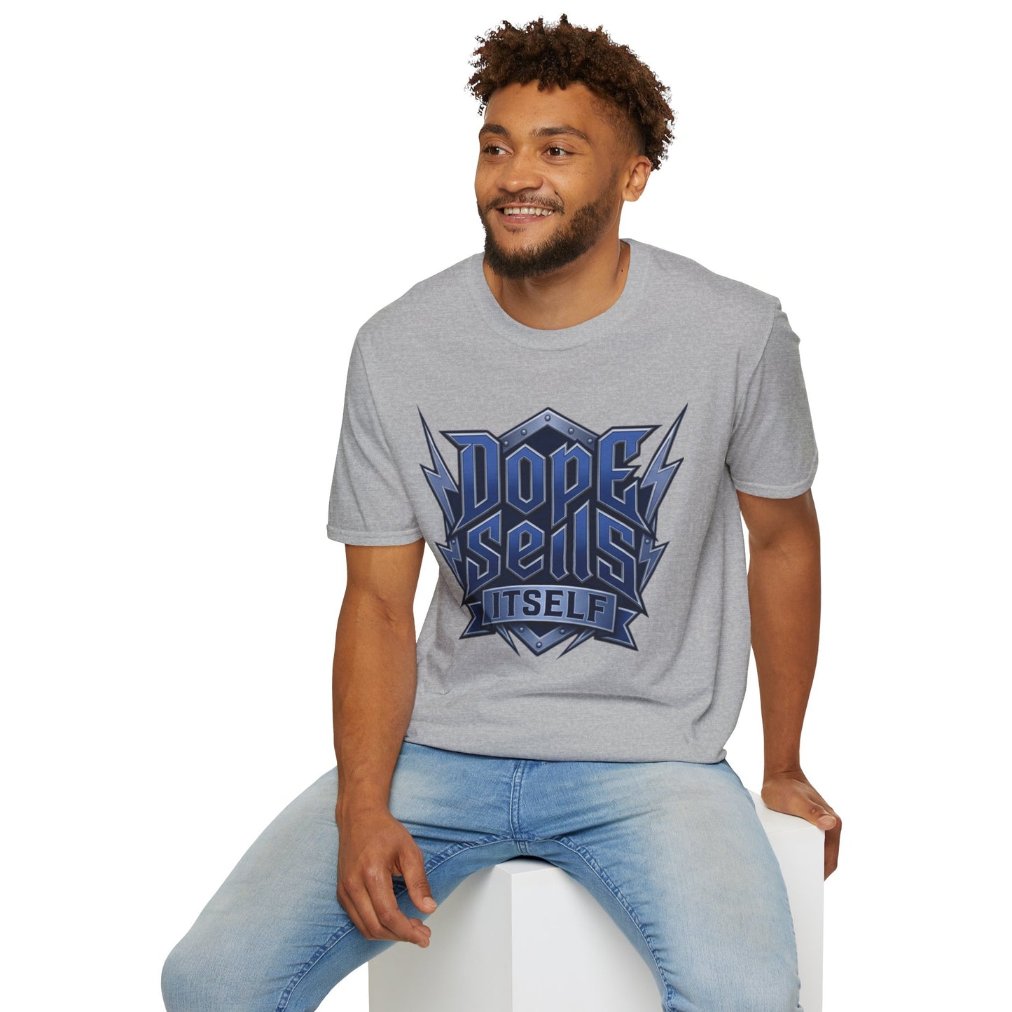 Dope Spells Itself T-Shirt — Retro Lightning Graphic Blue Tee