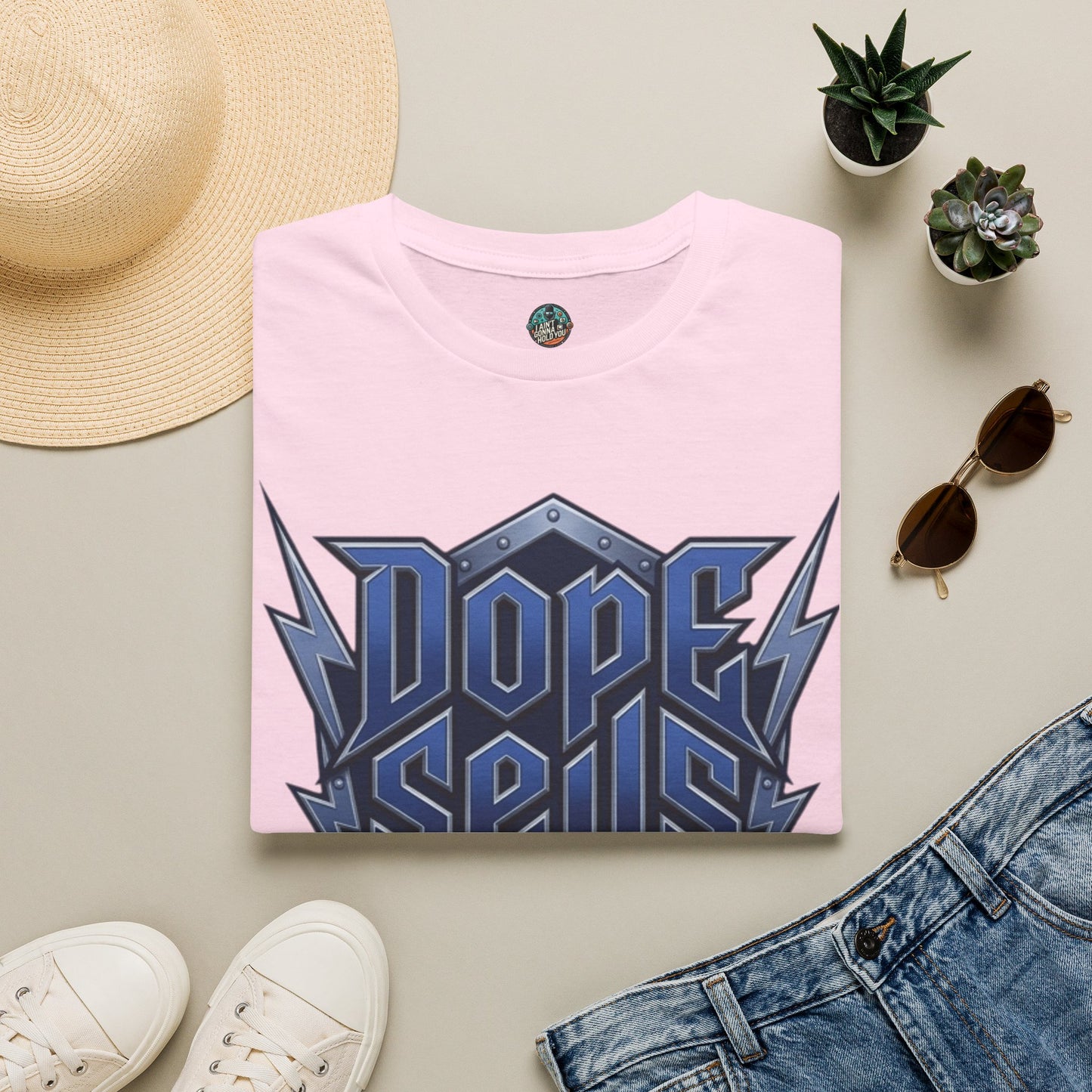 Dope Spells Itself T-Shirt — Retro Lightning Graphic Blue Tee