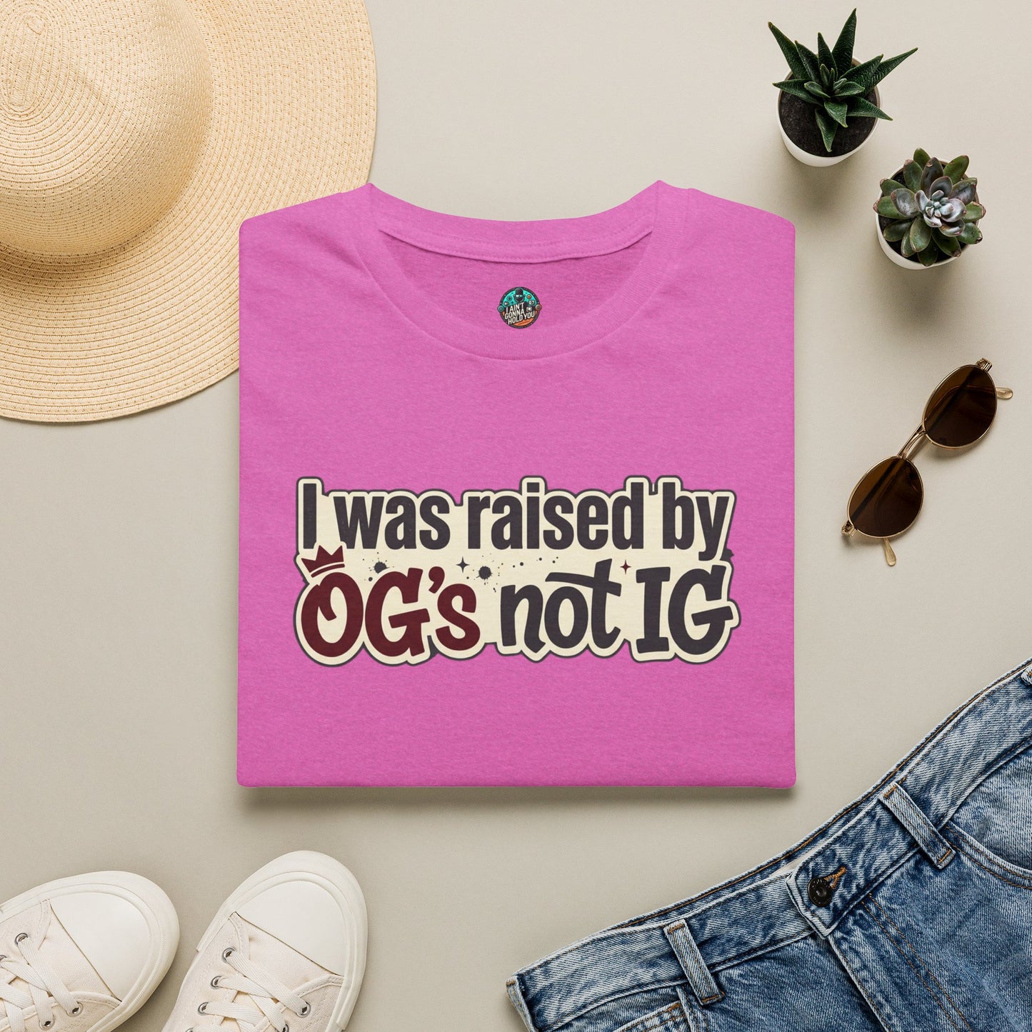 Raised by OGs Not IG T-Shirt — Retro Statement Tee for Streetwise Pride
