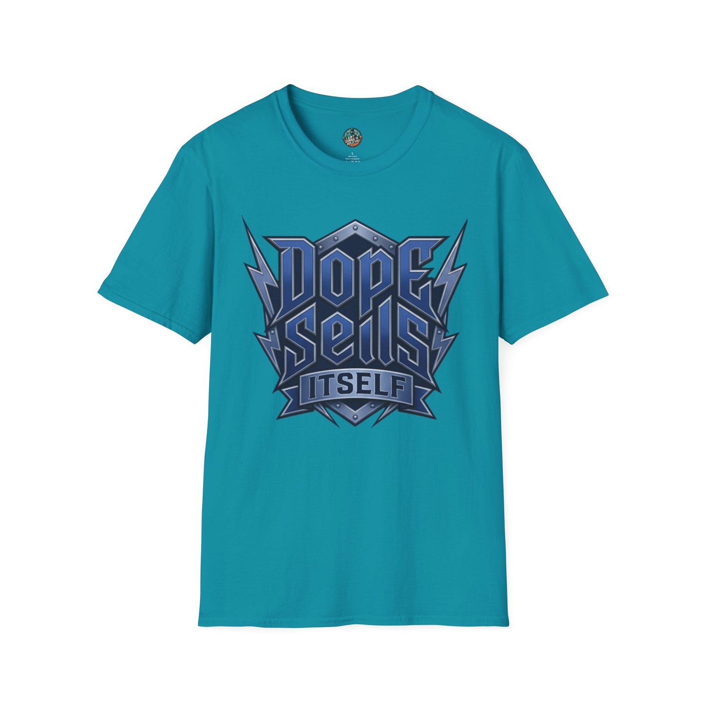 Dope Spells Itself T-Shirt — Retro Lightning Graphic Blue Tee