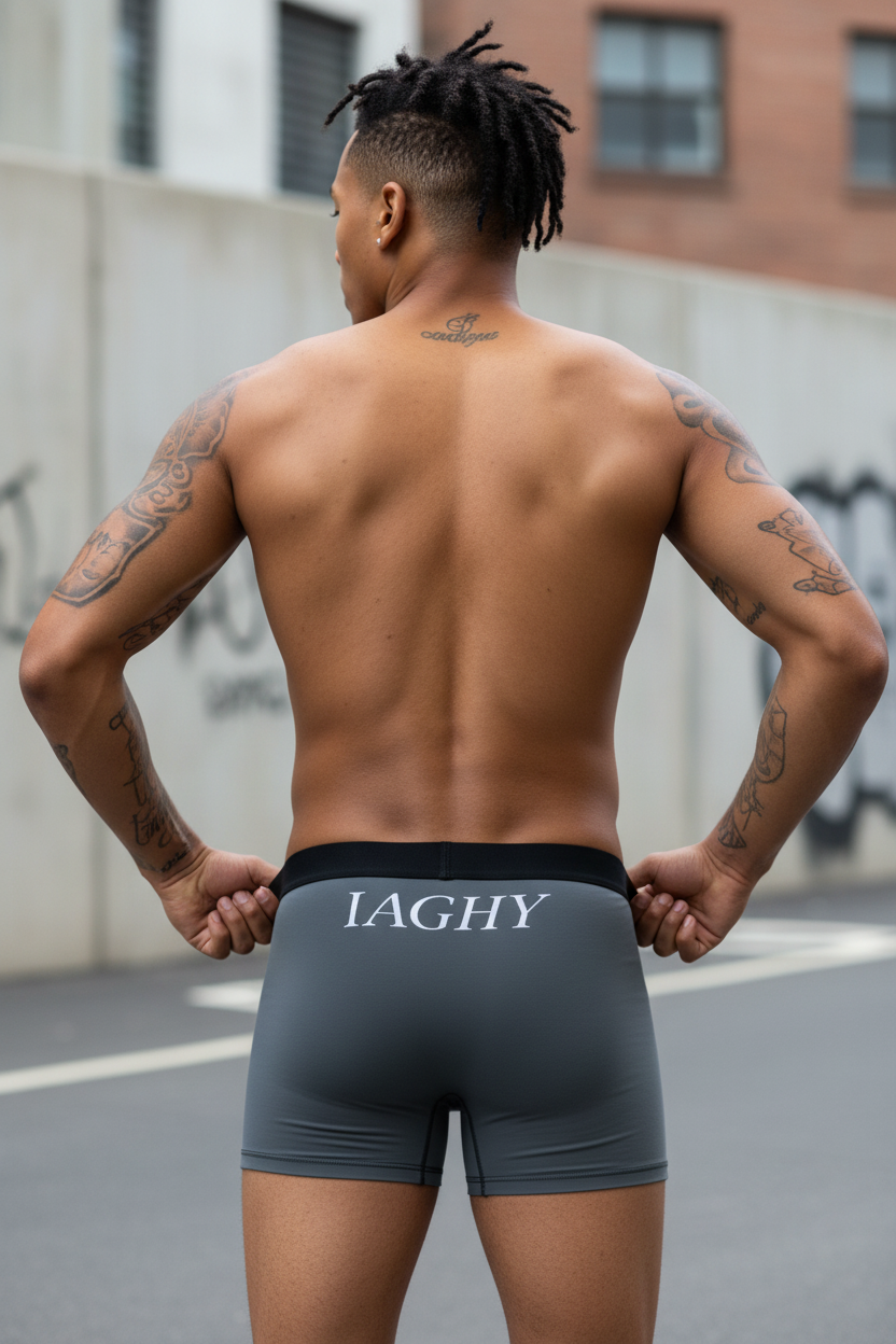 Mens Boxers — Gray Boxer Briefs with IAGHY Logo