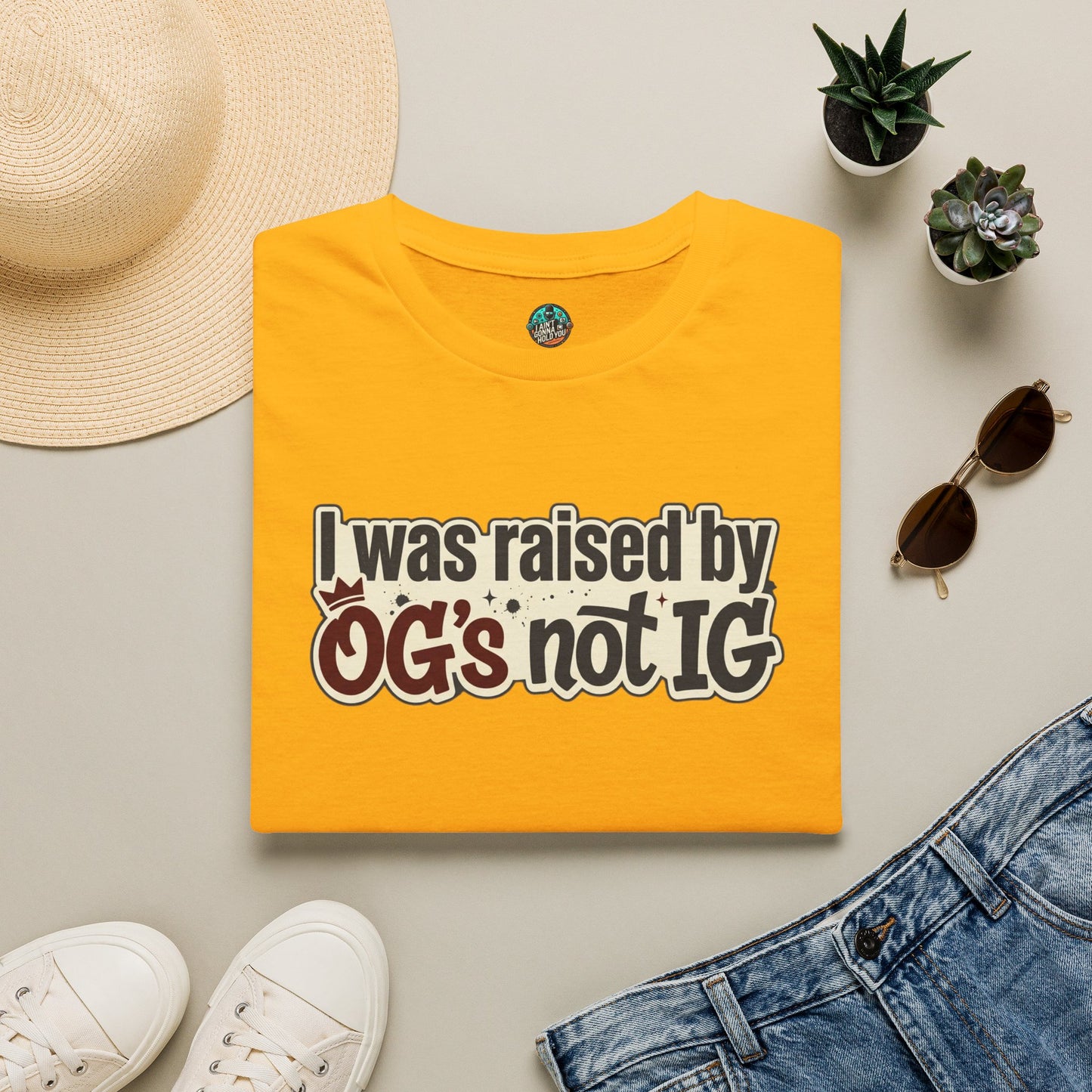 Raised by OGs Not IG T-Shirt — Retro Statement Tee for Streetwise Pride