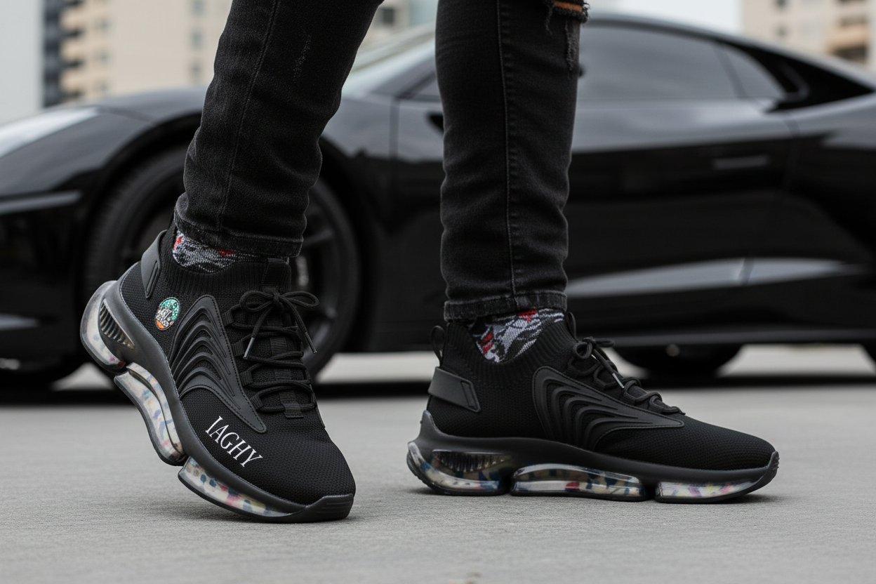 Black Mesh Sneakers — Lightweight Athletic Running Shoes for Men