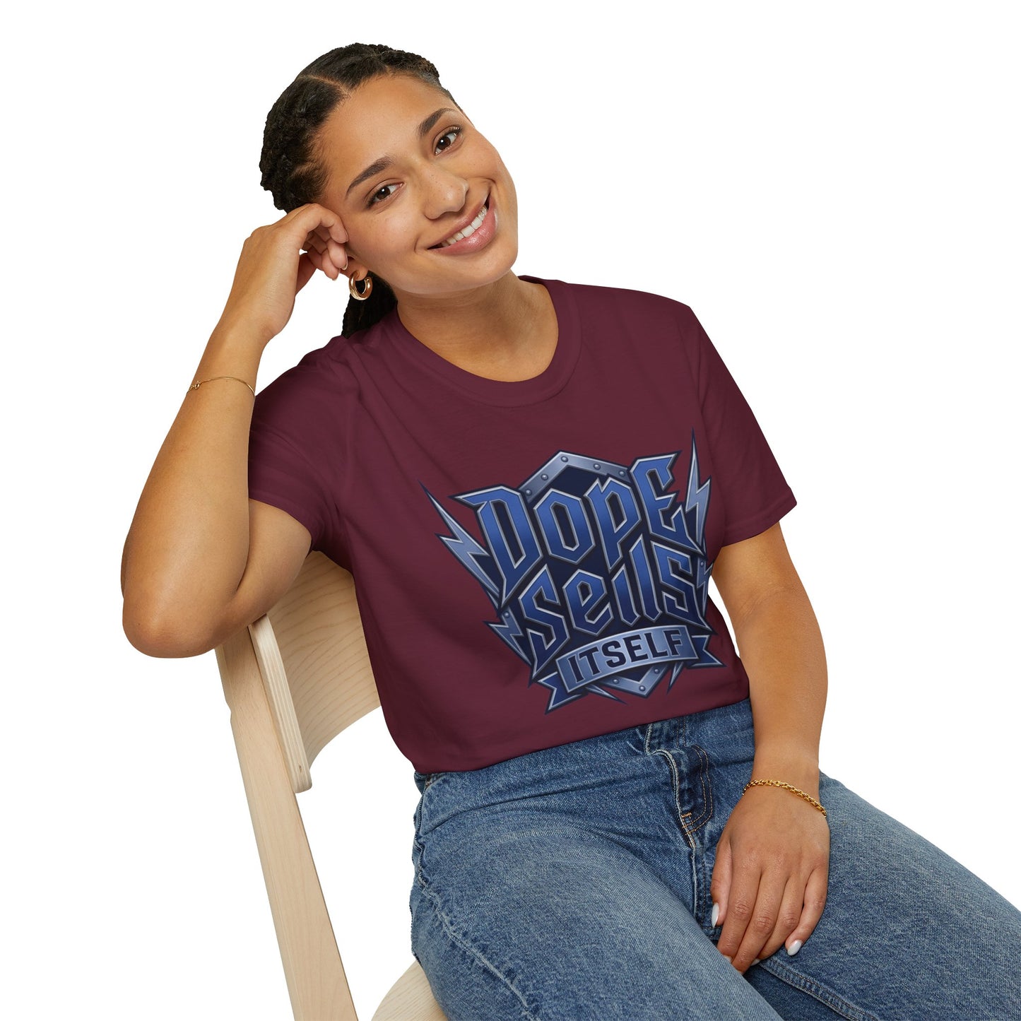 Dope Spells Itself T-Shirt — Retro Lightning Graphic Blue Tee