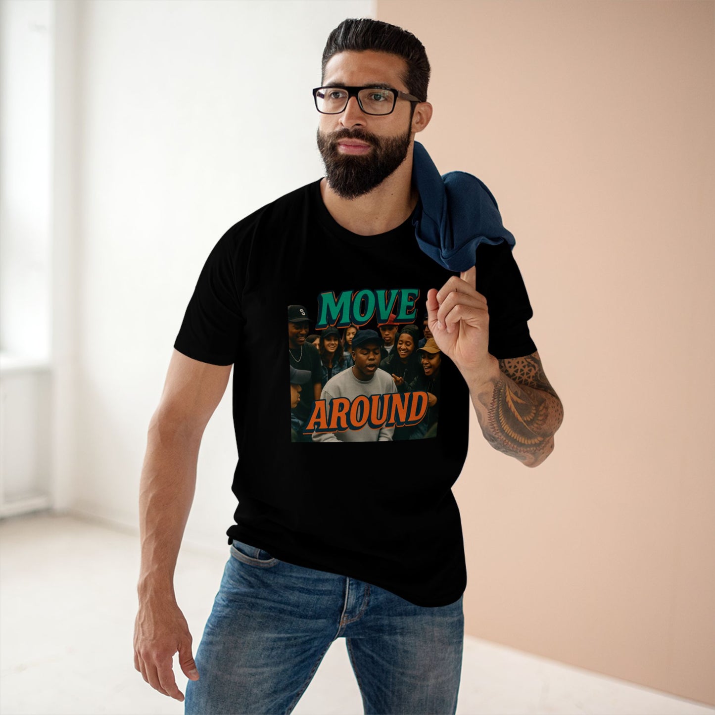 Move Around "Rise Grind Repeat" Graphic Tee — Retro Hip-Hop Crew Shirt